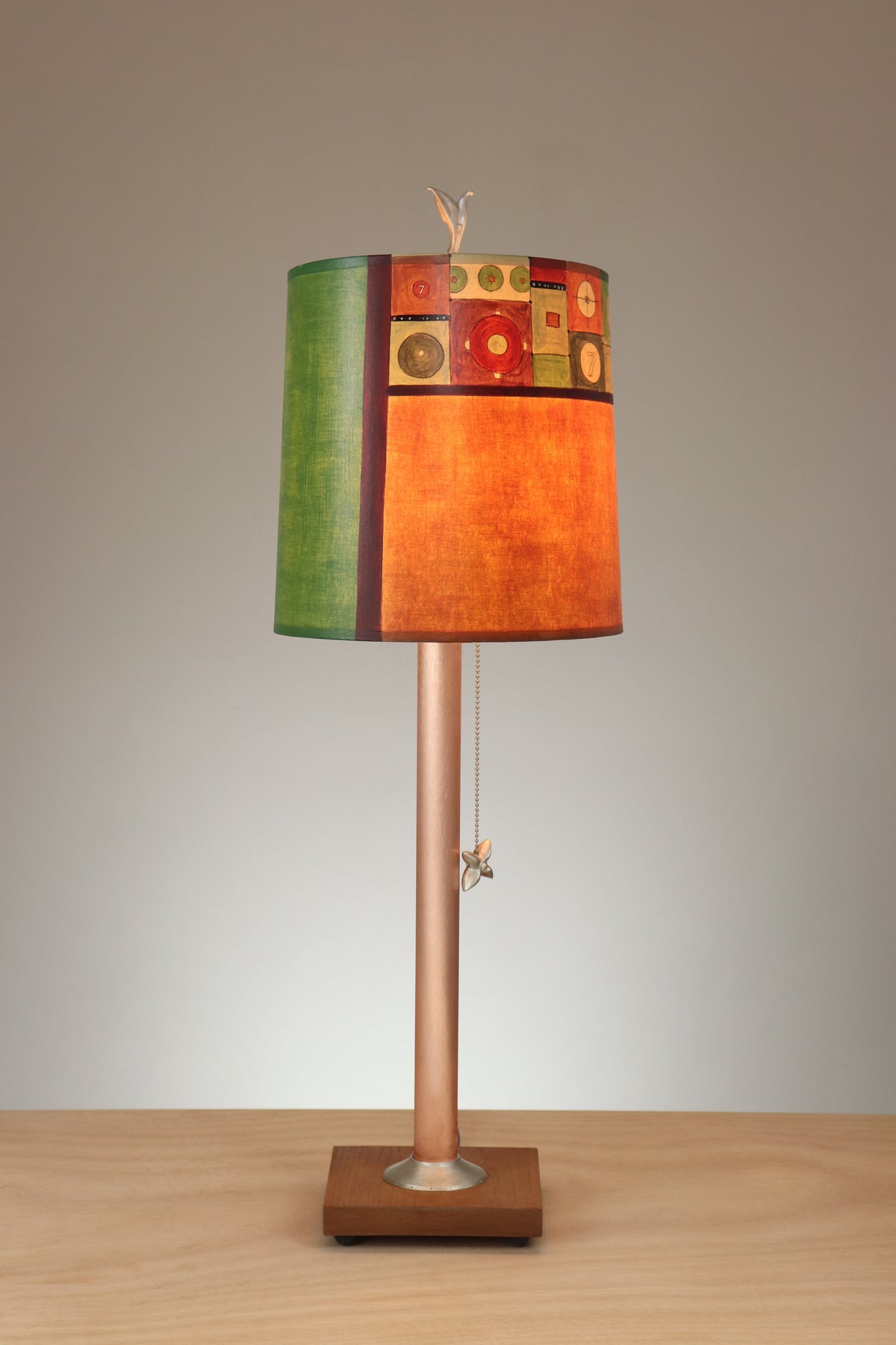 Janna Ugone &amp; Co Table Lamp Copper Table Lamp with Medium Drum Shade in Lucky Seven