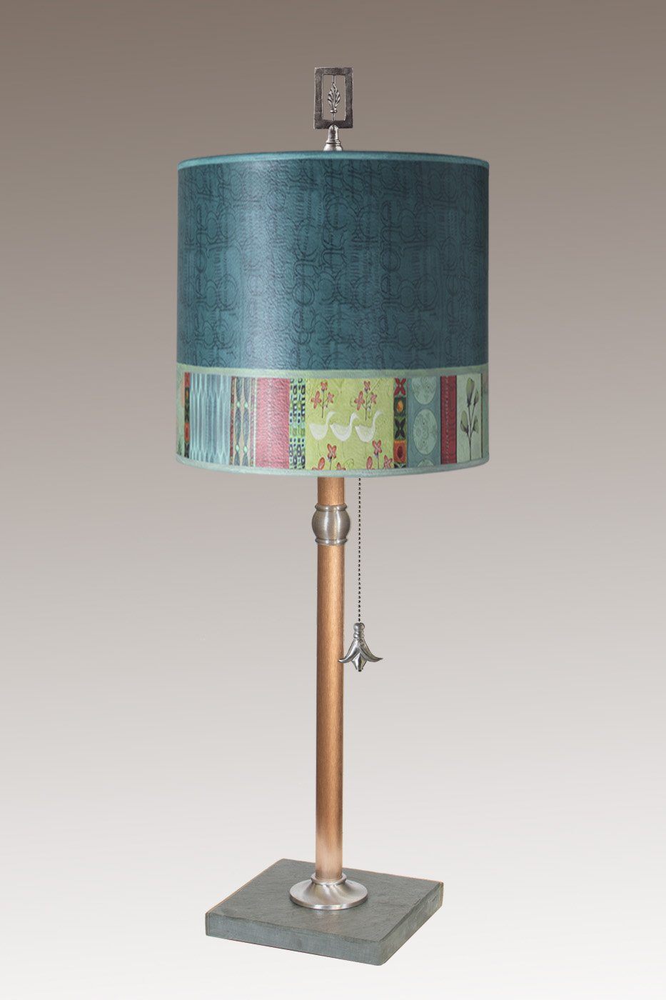 Janna Ugone &amp; Co Table Lamps Copper Table Lamp with Medium Drum Shade in Melody in Jade