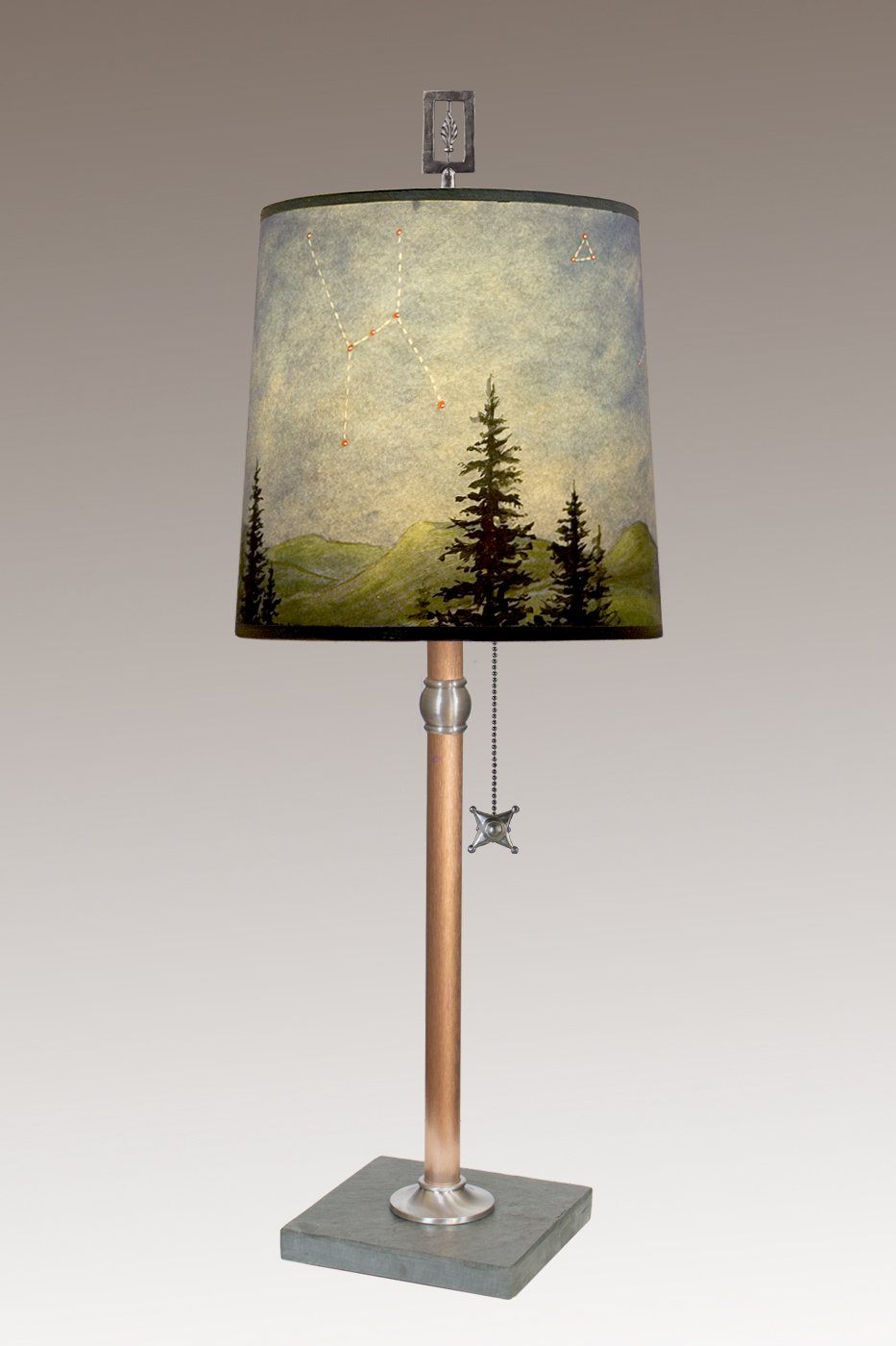 Copper Table Lamp with Medium Drum Shade in Midnight Sky