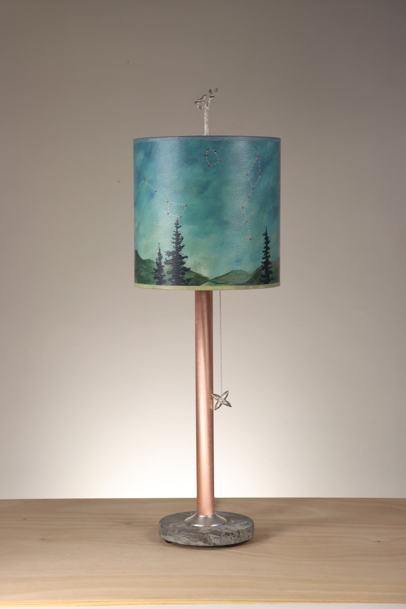 Janna Ugone & Co Table Lamps Copper Table Lamp with Medium Drum Shade in Midnight Sky