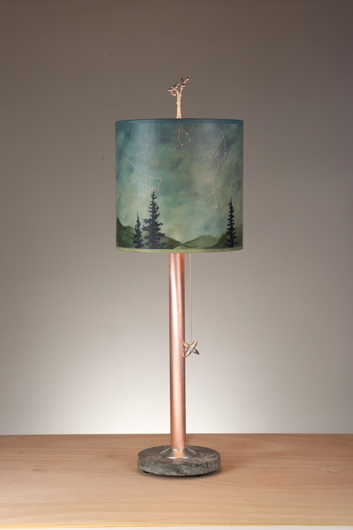 Janna Ugone & Co Table Lamps Copper Table Lamp with Medium Drum Shade in Midnight Sky