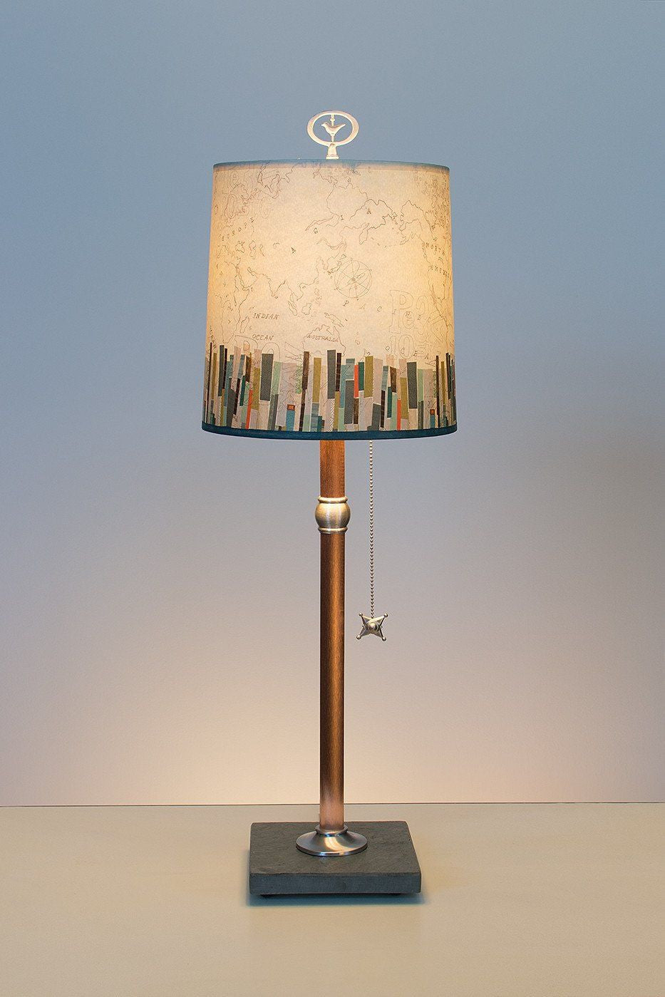 Janna Ugone & Co Table Lamps Copper Table Lamp with Medium Drum Shade in Papers Edge