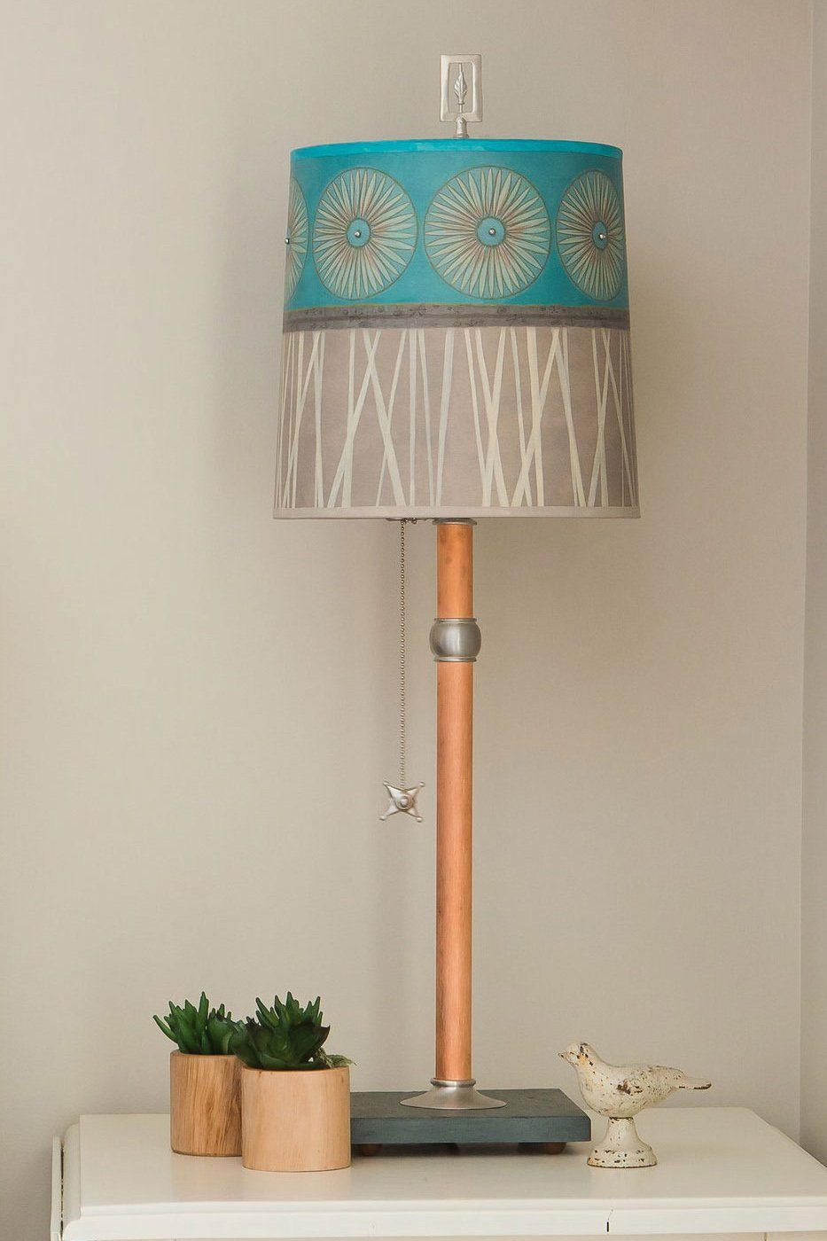 Copper Table Lamp with Medium Drum Shade in Pool