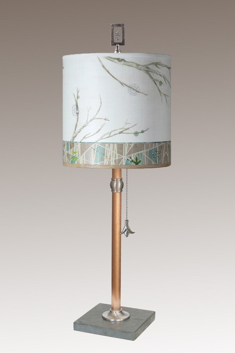 Janna Ugone &amp; Co Table Lamps Copper Table Lamp with Medium Drum Shade in Prism Branch