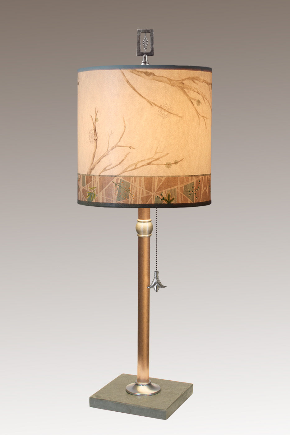 Janna Ugone &amp; Co Table Lamps Copper Table Lamp with Medium Drum Shade in Prism Branch