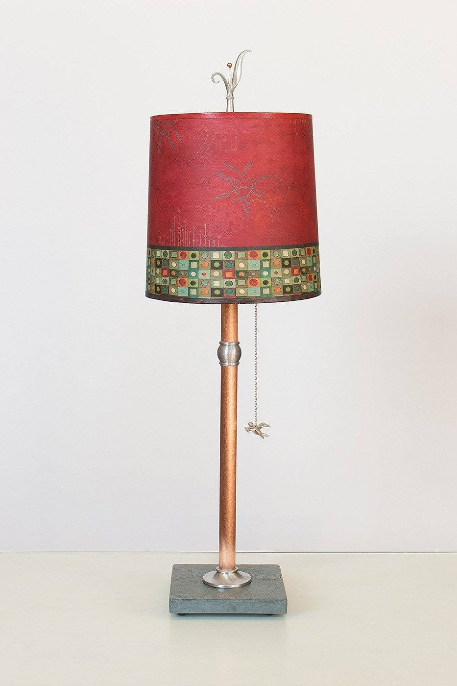 Janna Ugone & Co Table Lamps Copper Table Lamp with Medium Drum Shade in Red Mosaic