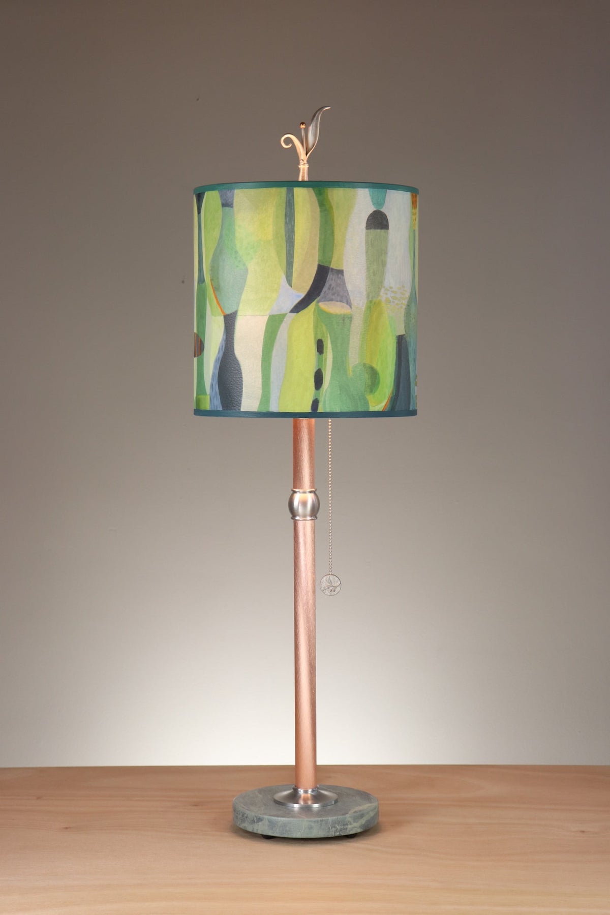 Janna Ugone &amp; Co Table Lamp Copper Table Lamp with Medium Drum Shade in Riviera in Citrus