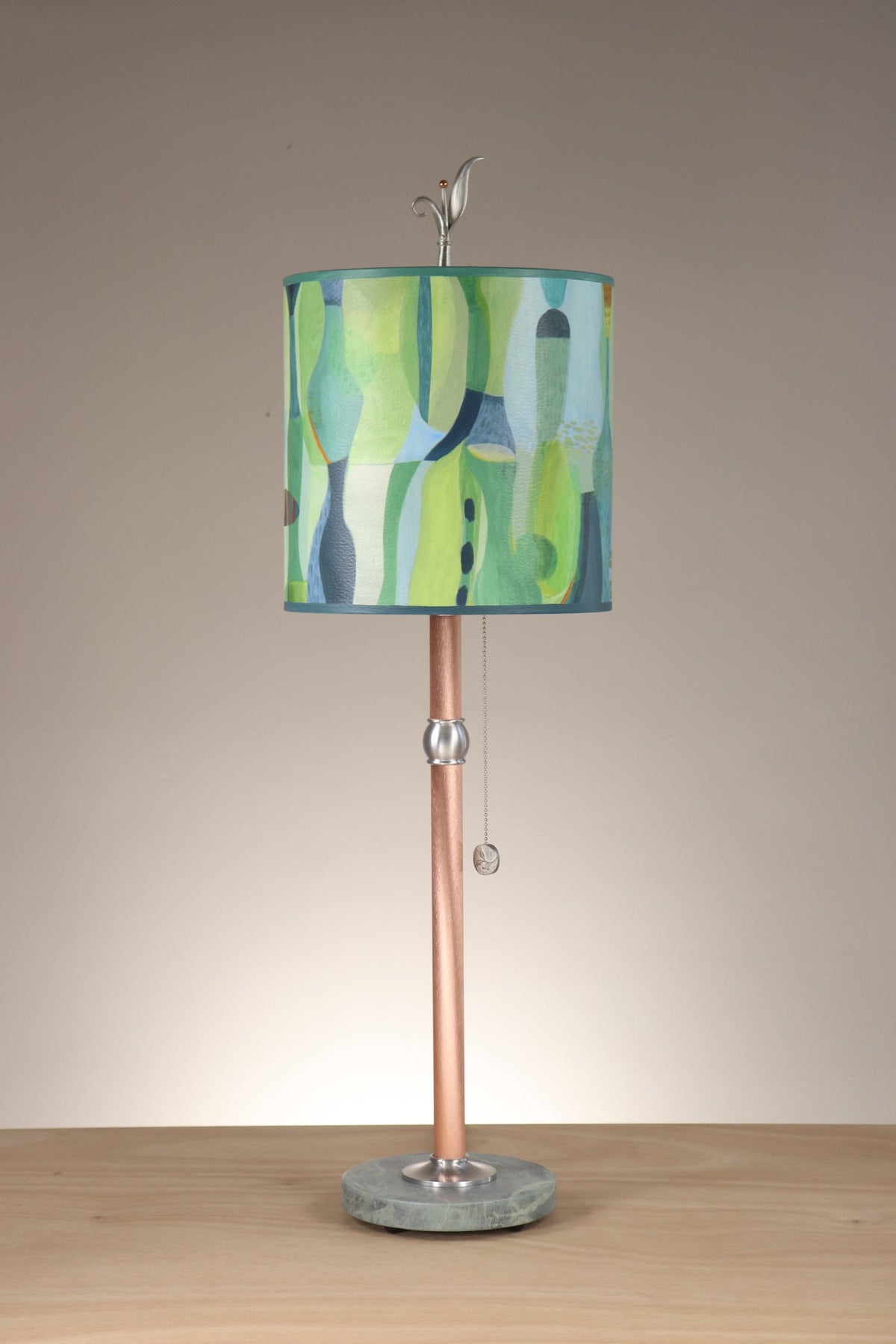 Janna Ugone &amp; Co Table Lamp Copper Table Lamp with Medium Drum Shade in Riviera in Citrus
