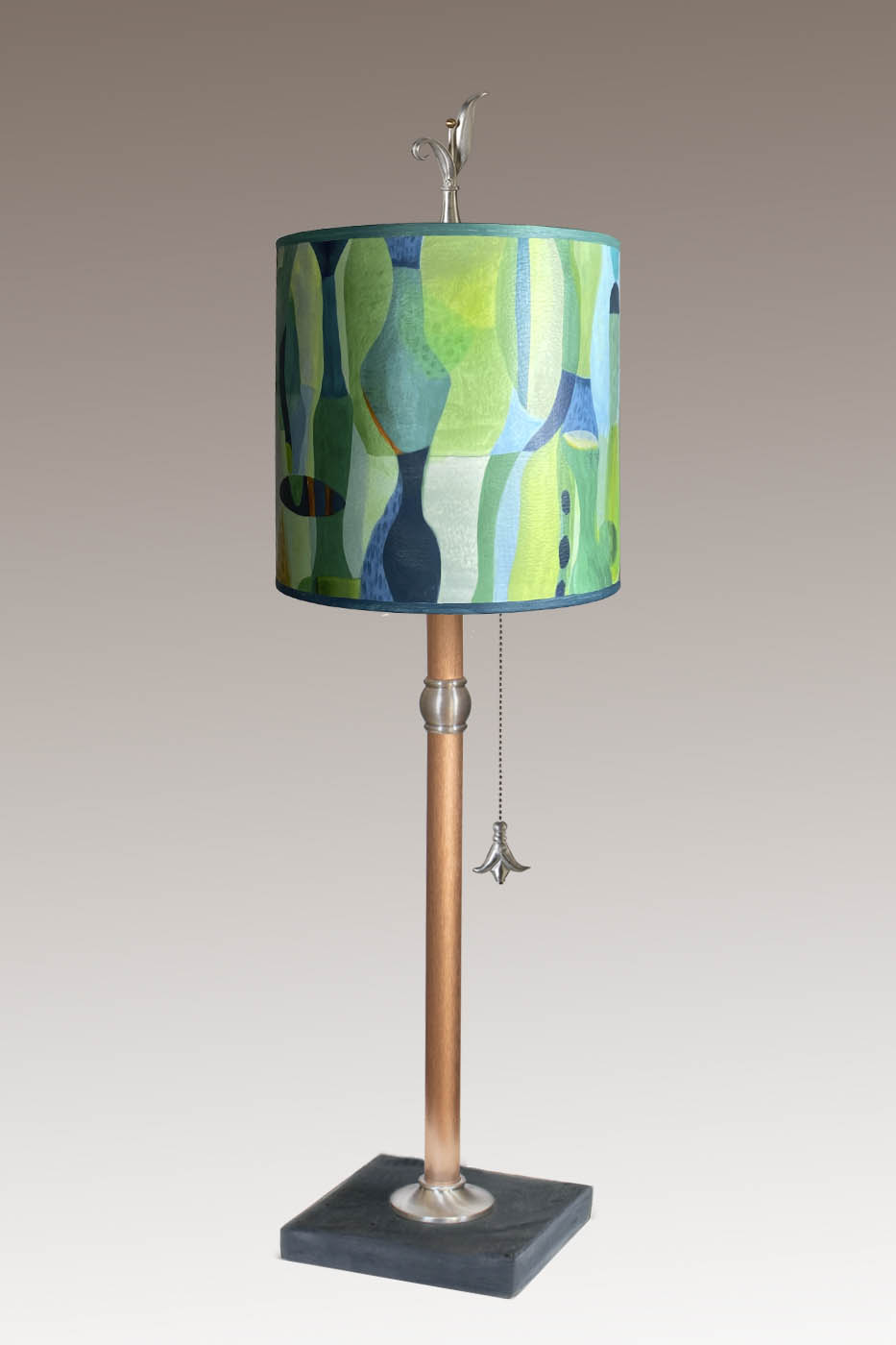 Copper Table Lamp with Medium Drum Shade in Riviera in Citrus
