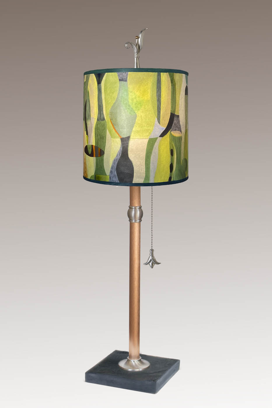 Janna Ugone &amp; Co Table Lamp Copper Table Lamp with Medium Drum Shade in Riviera in Citrus