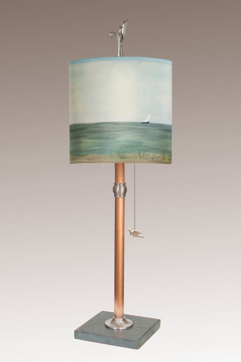 Copper Table Lamp with Medium Drum Shade in Shore