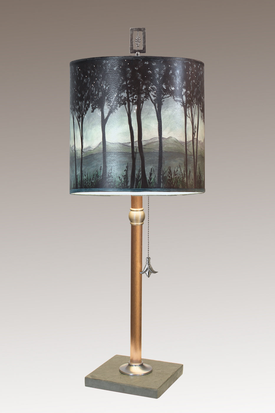 Copper Table Lamp with Medium Drum Shade in Twilight