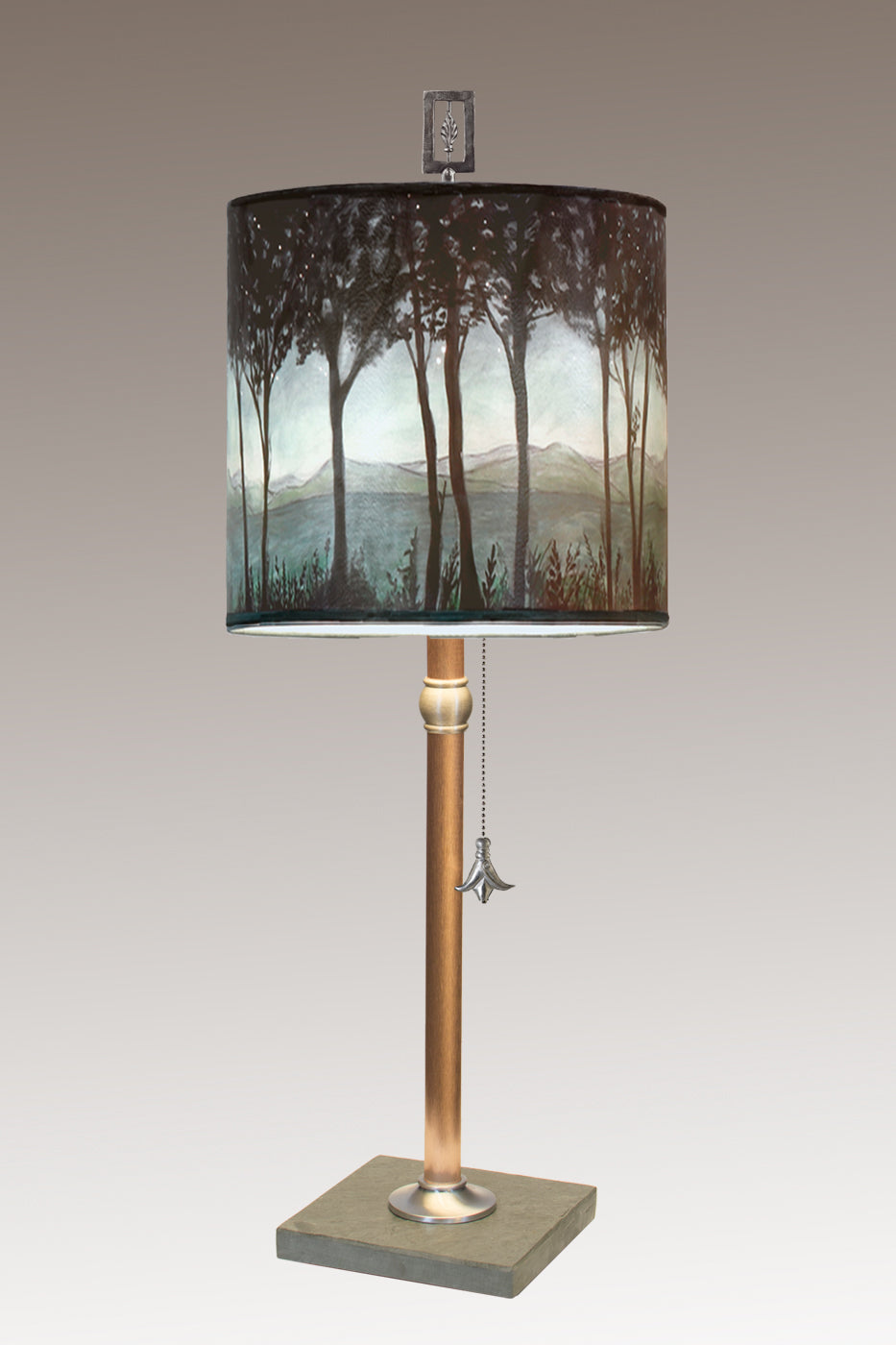 Copper Table Lamp with Medium Drum Shade in Twilight