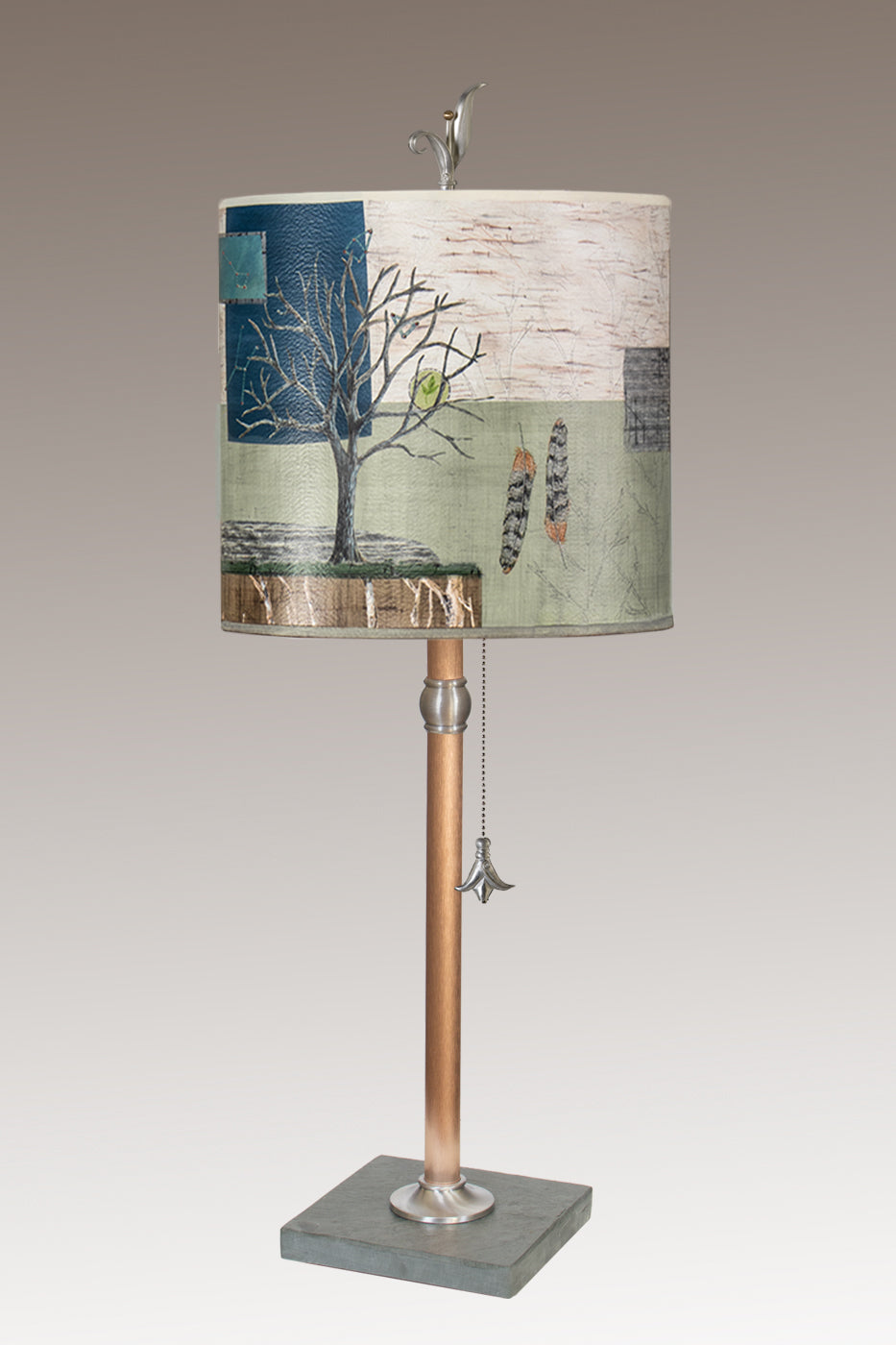 Copper Table Lamp with Medium Drum Shade in Wander in Field