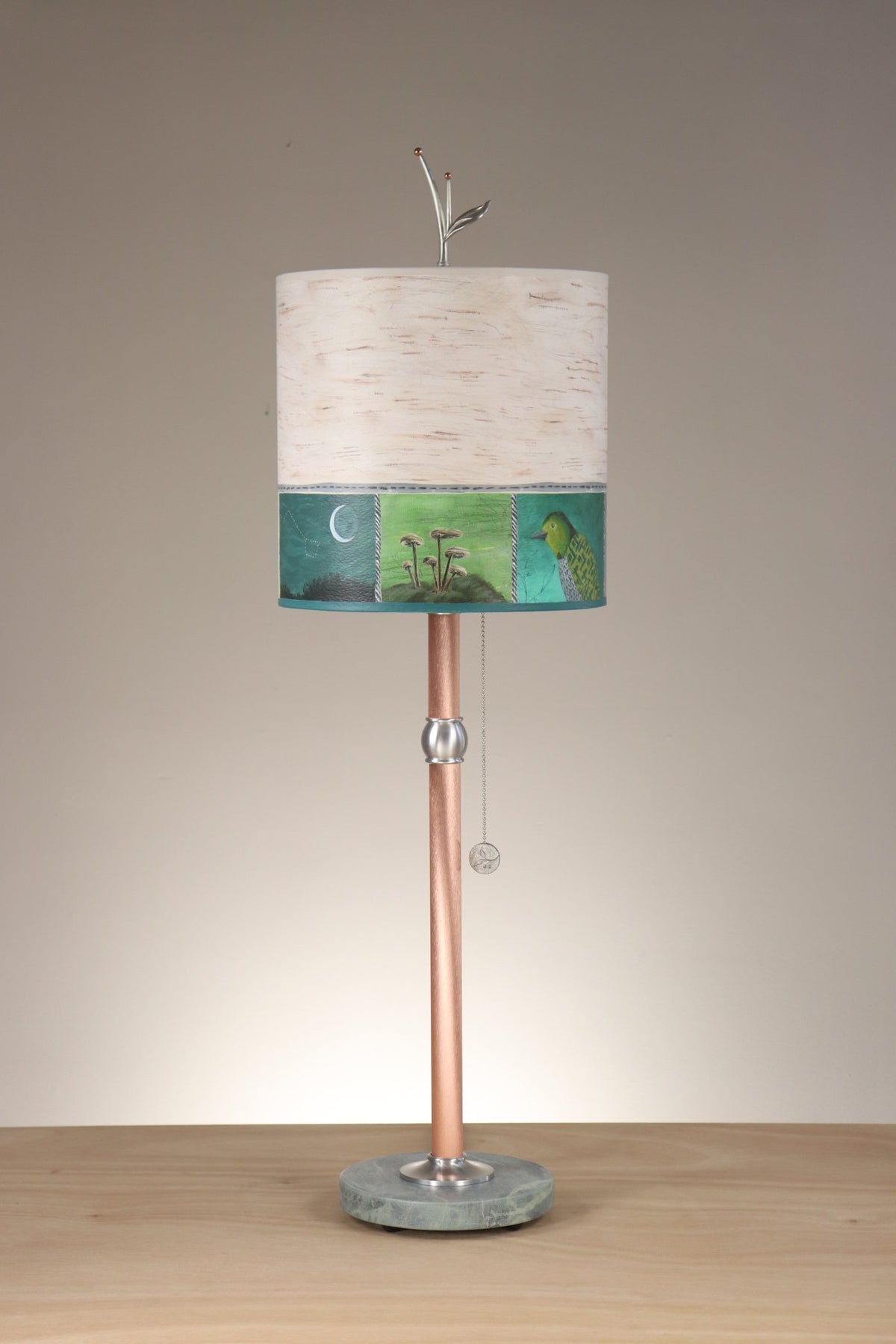 Janna Ugone &amp; Co Table Lamps Copper Table Lamp with Medium Drum Shade in Woodland Trails in Birch