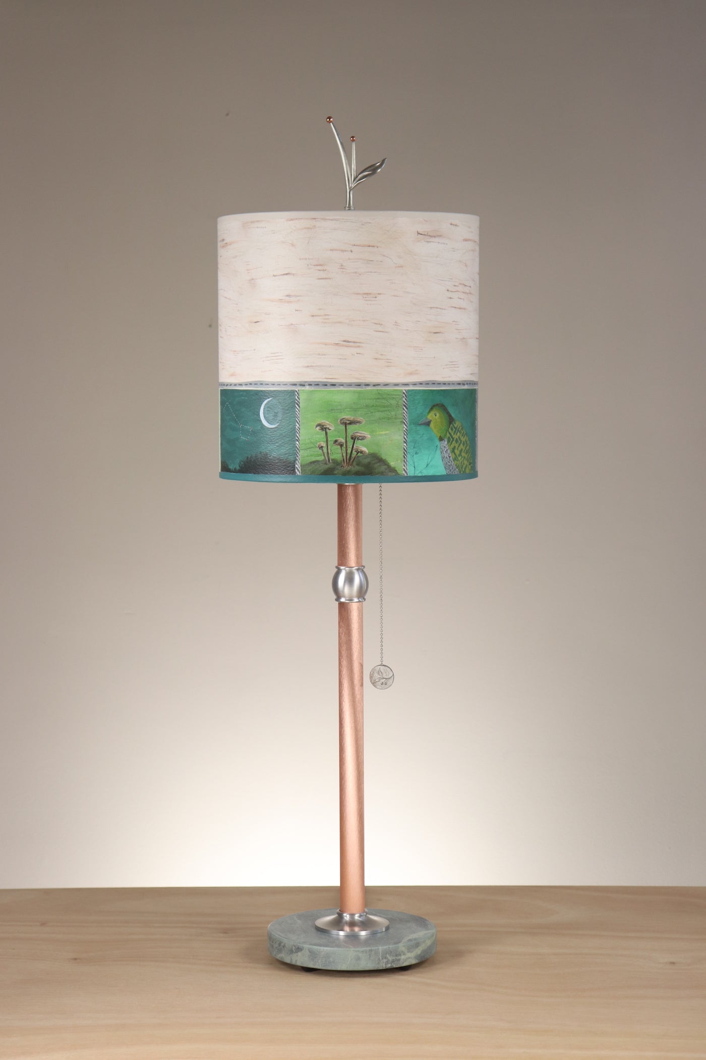 Janna Ugone & Co Table Lamps Copper Table Lamp with Medium Drum Shade in Woodland Trails in Birch