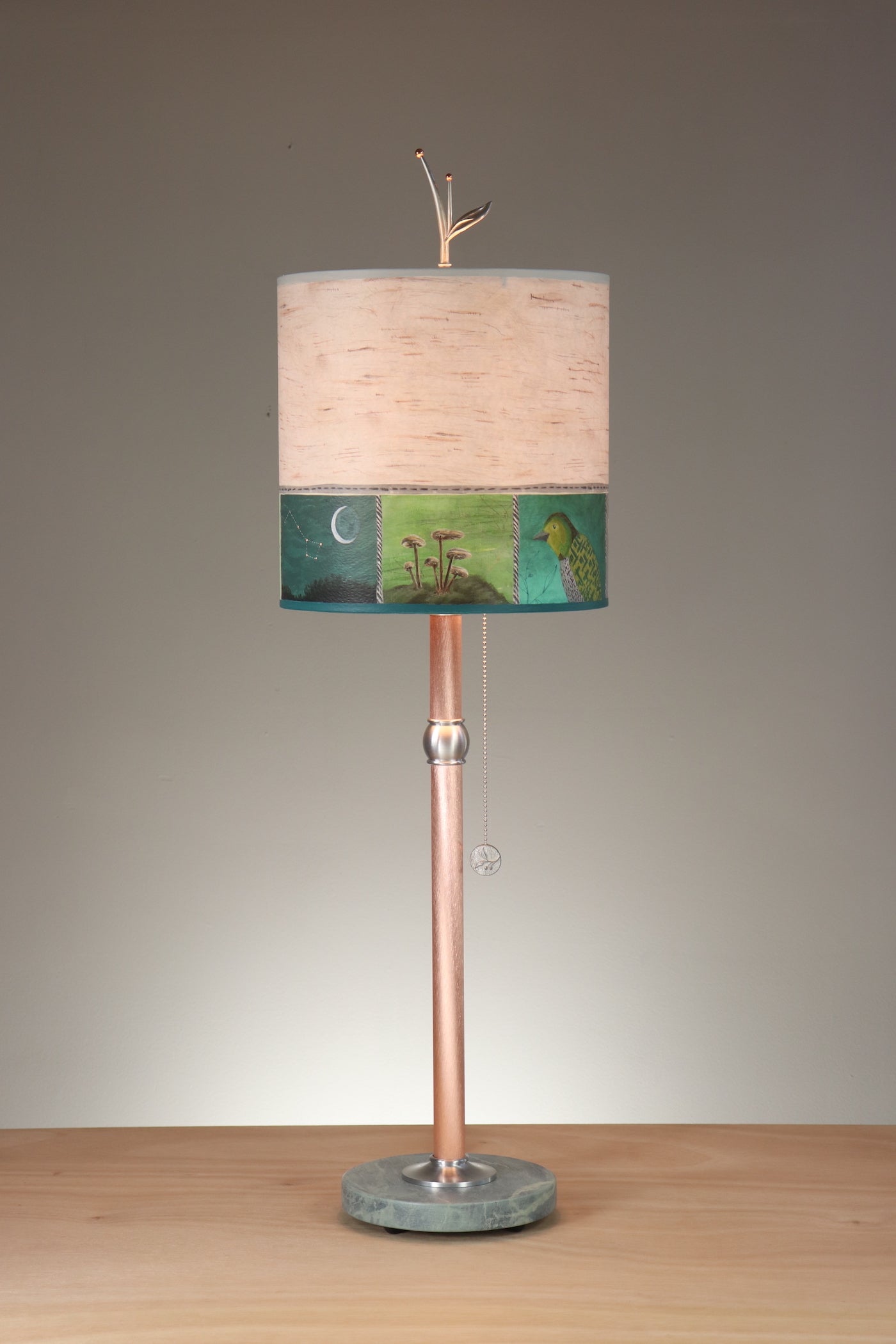 Janna Ugone & Co Table Lamps Copper Table Lamp with Medium Drum Shade in Woodland Trails in Birch