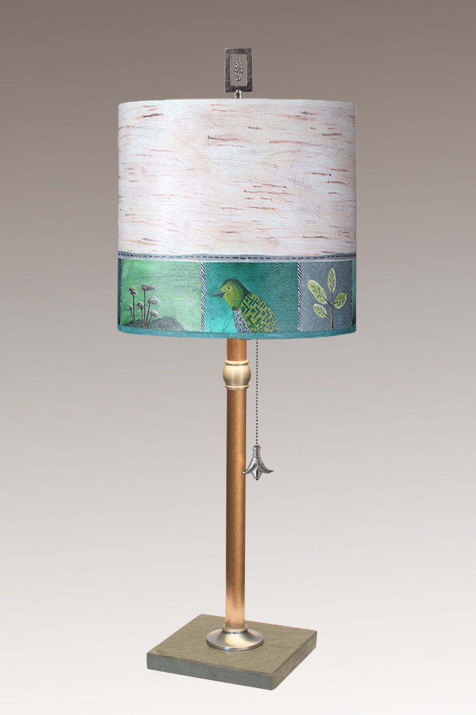 Janna Ugone & Co Table Lamps Copper Table Lamp with Medium Drum Shade in Woodland Trails in Birch