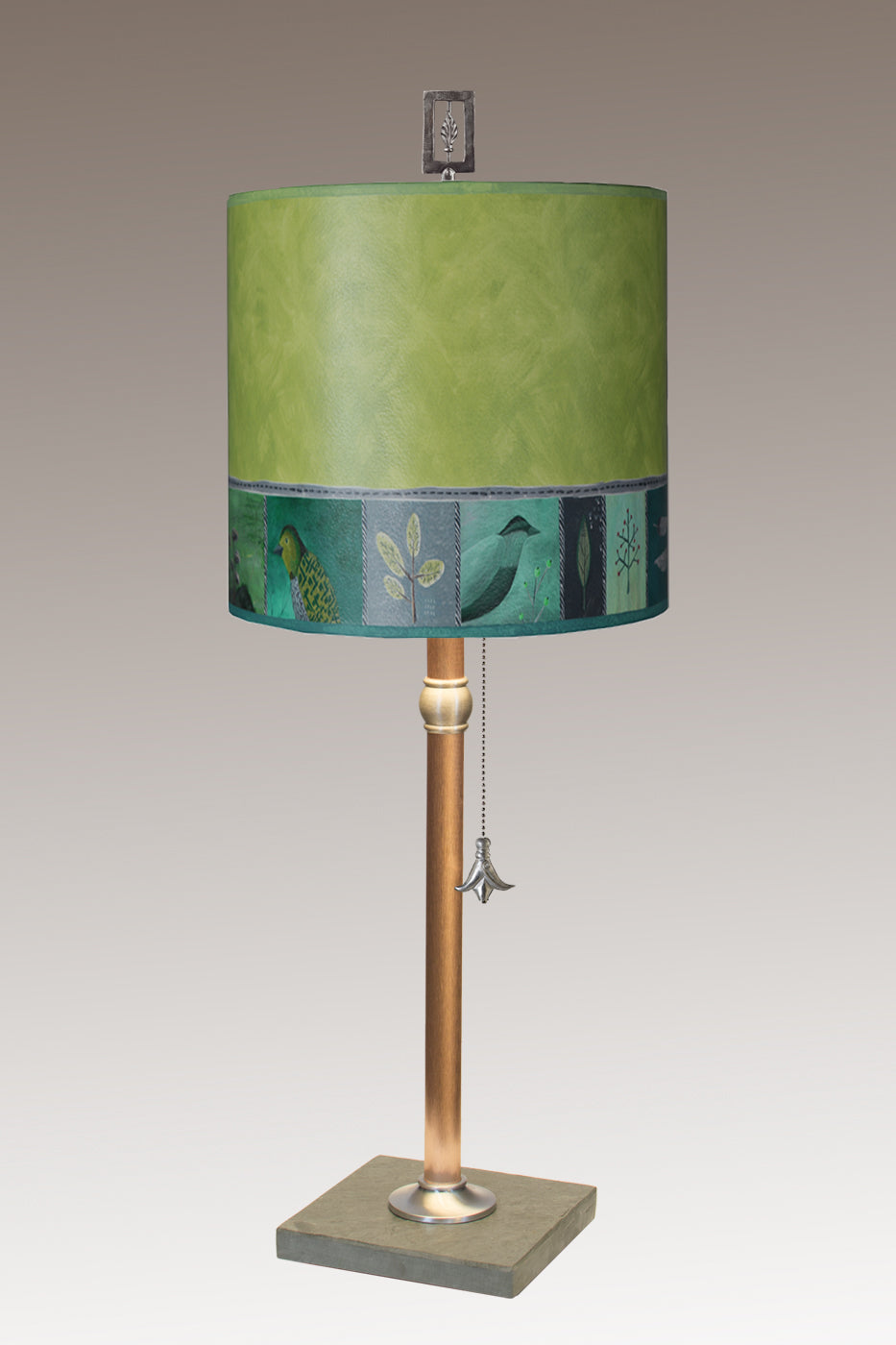 Janna Ugone & Co Table Lamps Copper Table Lamp with Medium Drum Shade in Woodland Trails in Leaf