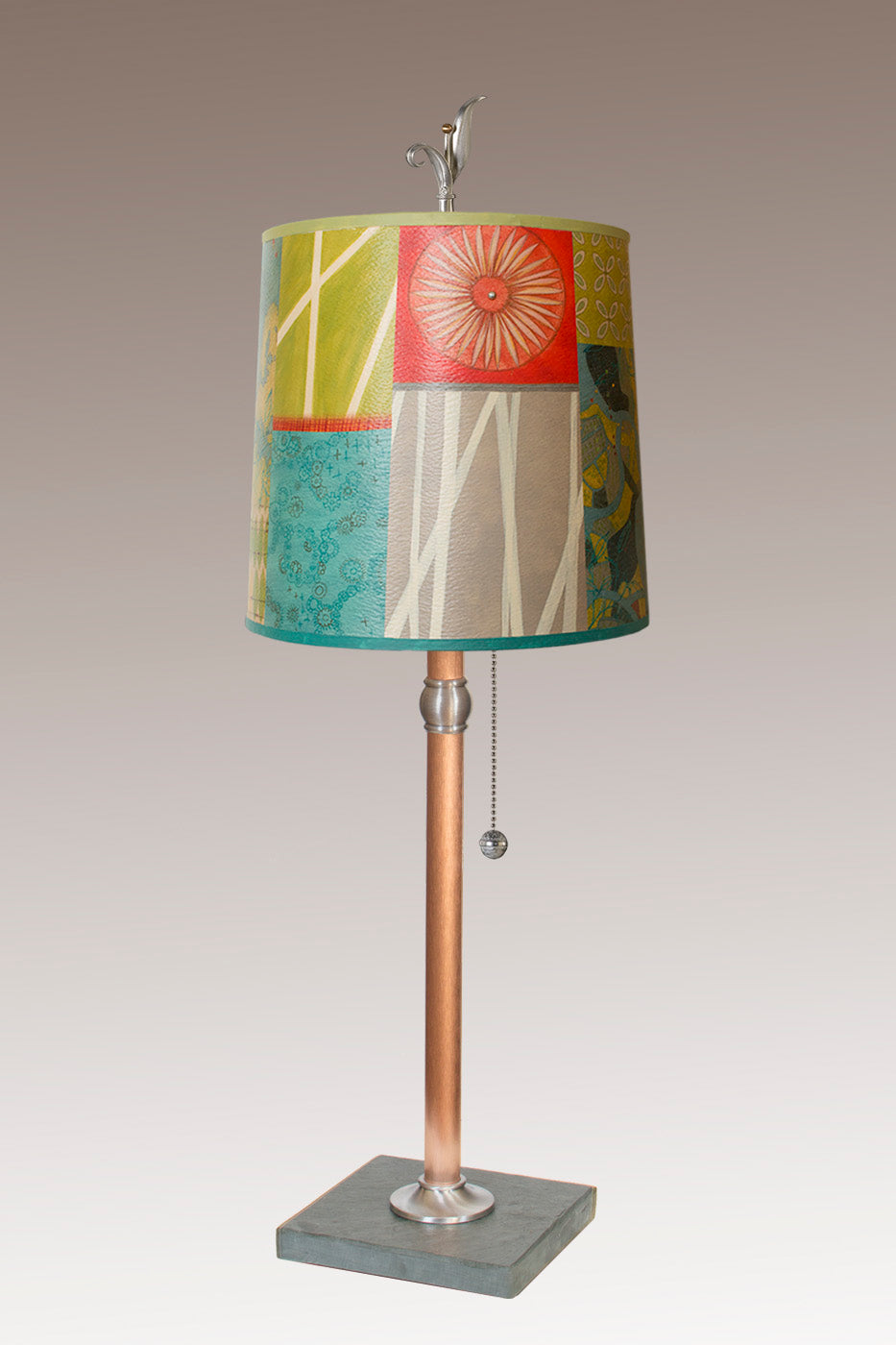 Janna Ugone &amp; Co Table Lamps Copper Table Lamp with Medium Drum Shade in Zest