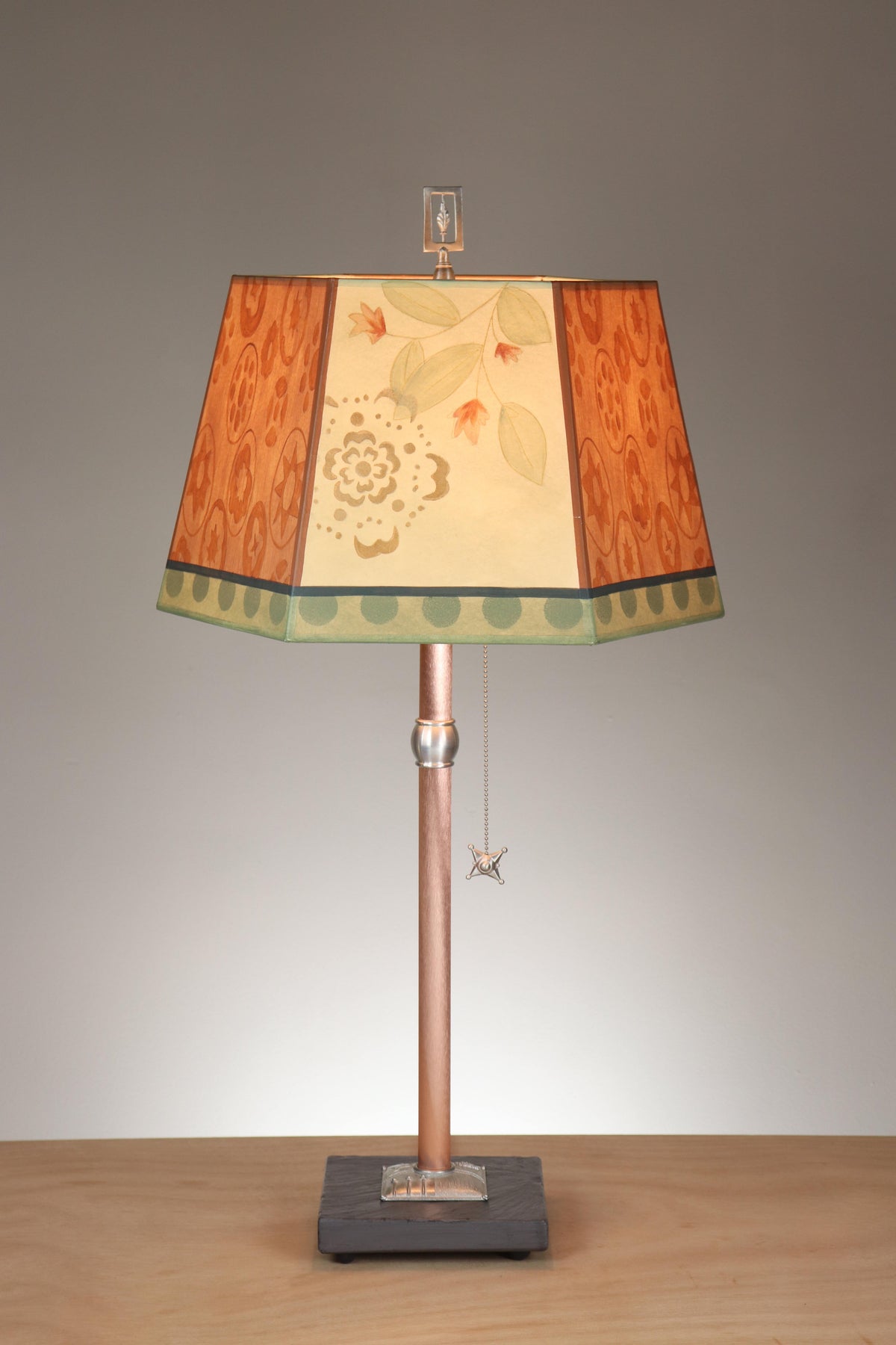 Janna Ugone &amp; Co Floor Lamps Copper Table Lamp with Medium Hexagonal Shade in Circle Medley in Spice