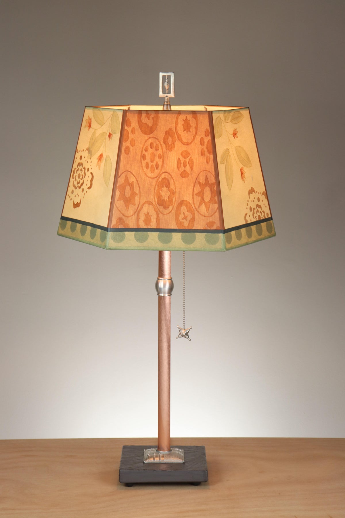 Janna Ugone &amp; Co Floor Lamps Copper Table Lamp with Medium Hexagonal Shade in Circle Medley in Spice