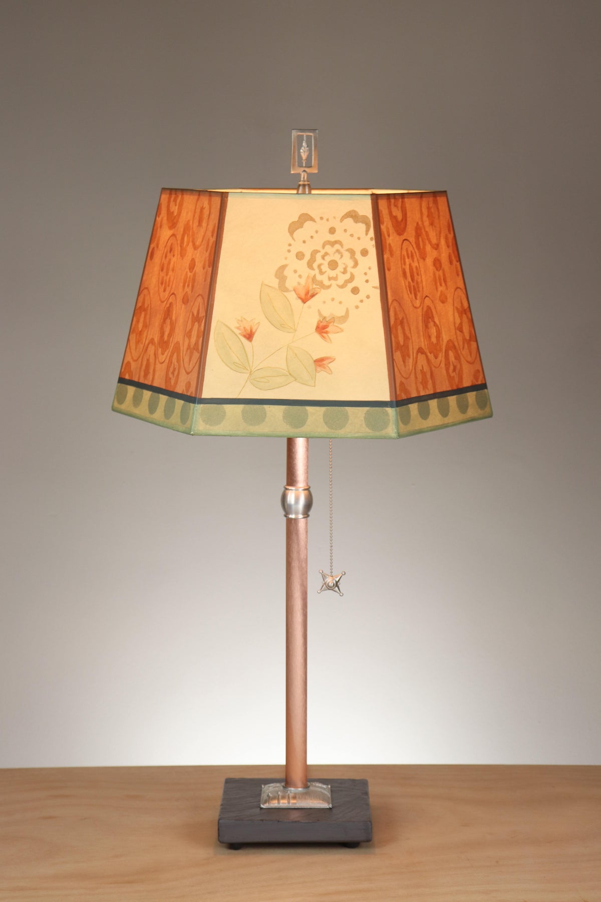 Janna Ugone &amp; Co Floor Lamps Copper Table Lamp with Medium Hexagonal Shade in Circle Medley in Spice