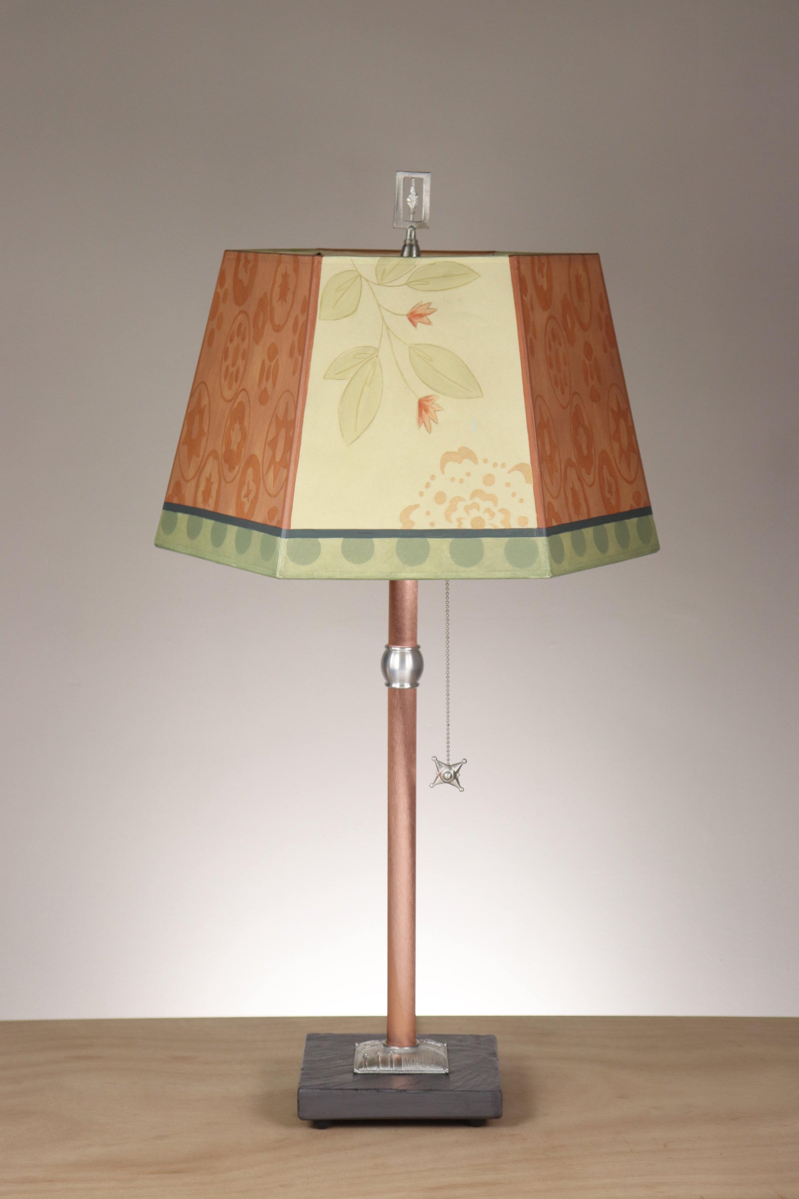 Janna Ugone & Co Floor Lamps Copper Table Lamp with Medium Hexagonal Shade in Circle Medley in Spice