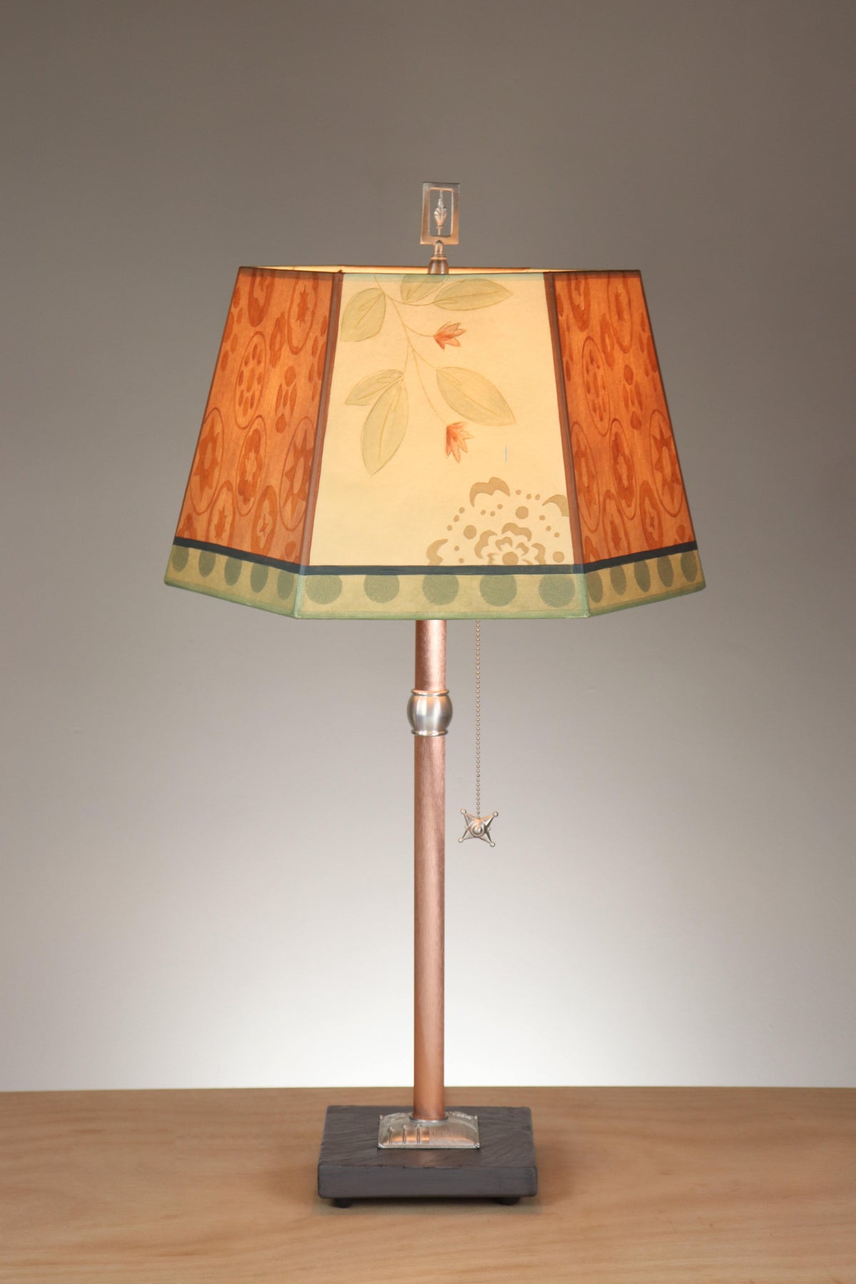 Janna Ugone &amp; Co Floor Lamps Copper Table Lamp with Medium Hexagonal Shade in Circle Medley in Spice