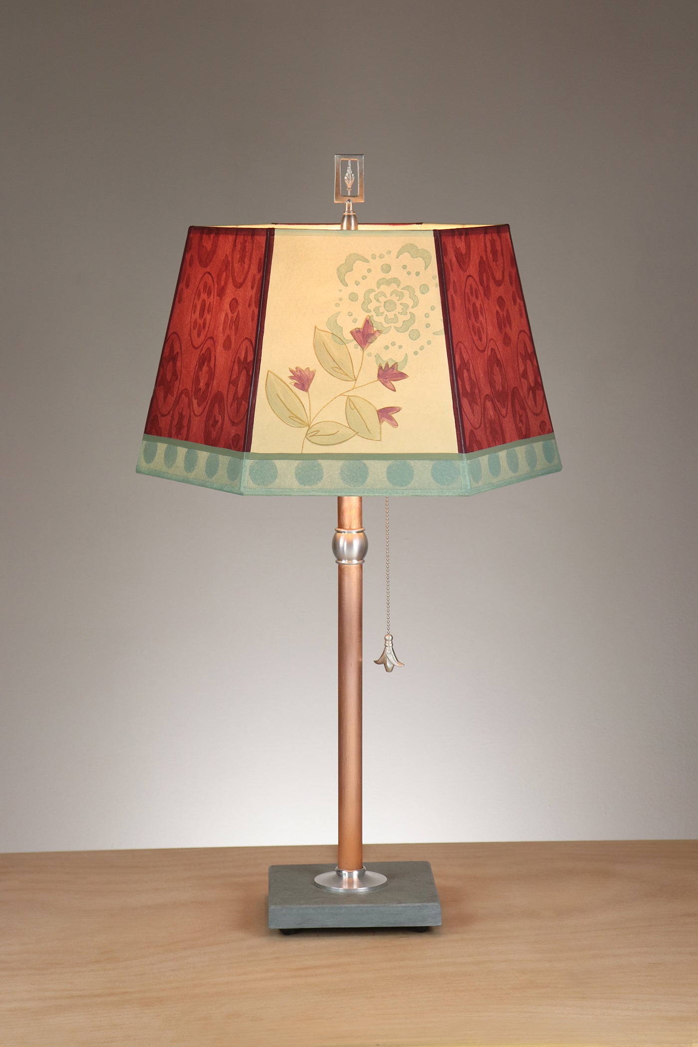 Janna Ugone & Co Floor Lamps Copper Table Lamp with Medium Hexagonal Shade in Circle Medley in Wine