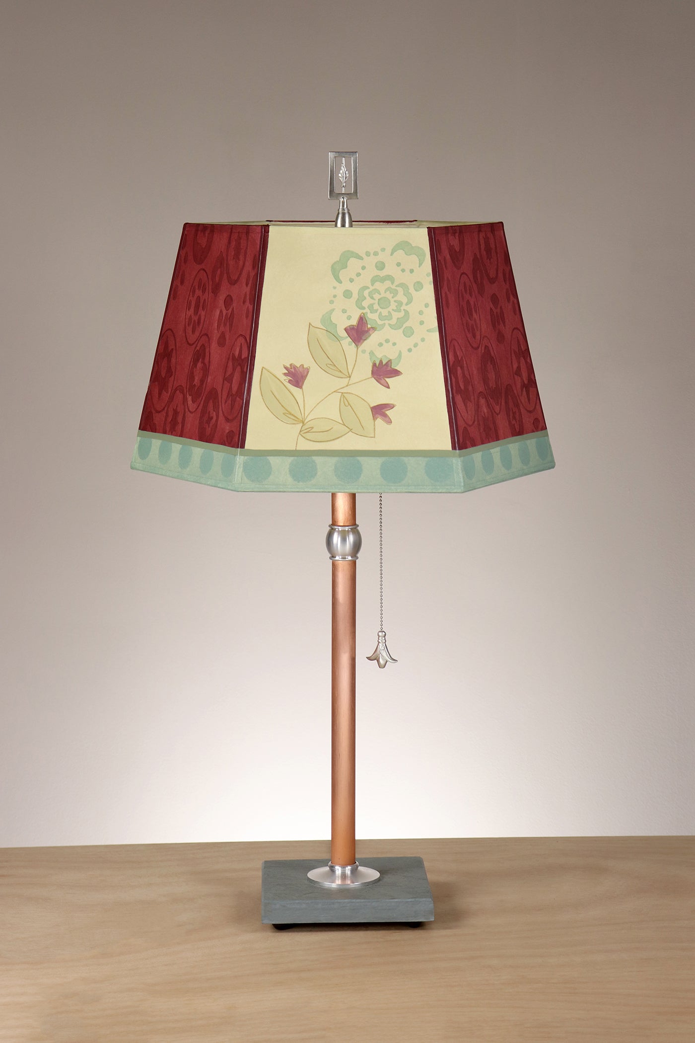 Janna Ugone & Co Floor Lamps Copper Table Lamp with Medium Hexagonal Shade in Circle Medley in Wine