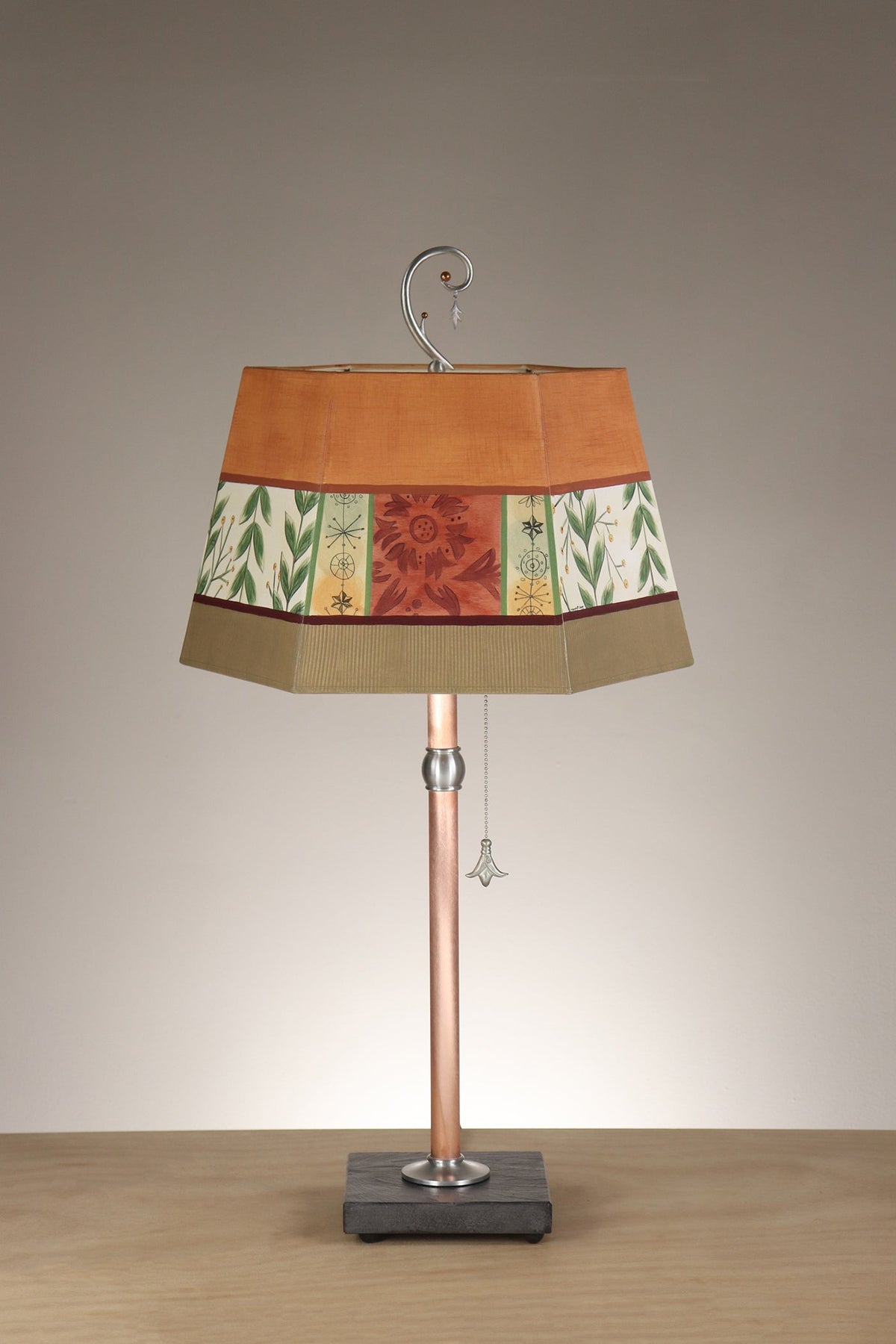Janna Ugone &amp; Co Floor Lamps Copper Table Lamp with Medium Hexagonal Shade in Spring Medley in Spice