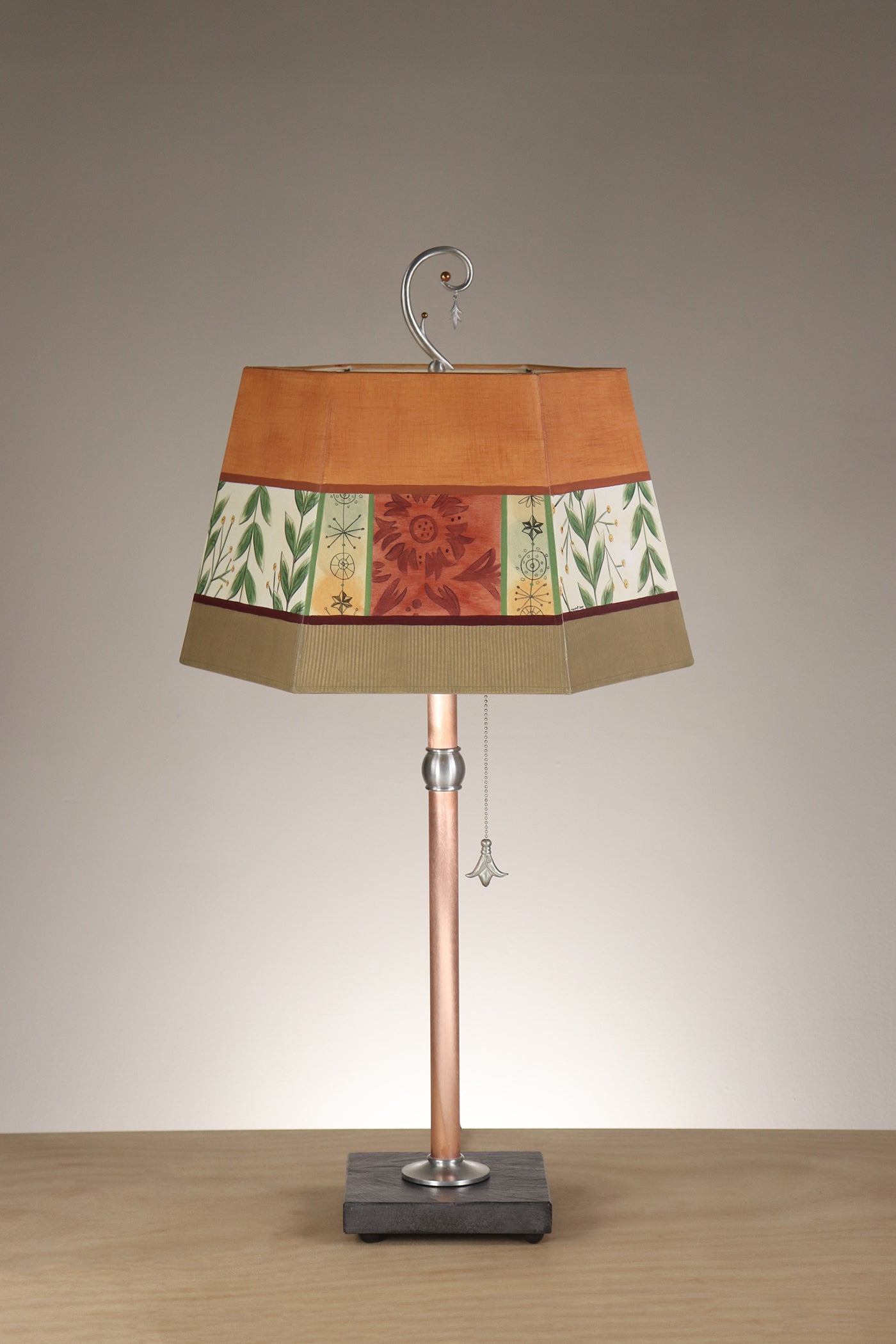 Janna Ugone & Co Floor Lamps Copper Table Lamp with Medium Hexagonal Shade in Spring Medley in Spice