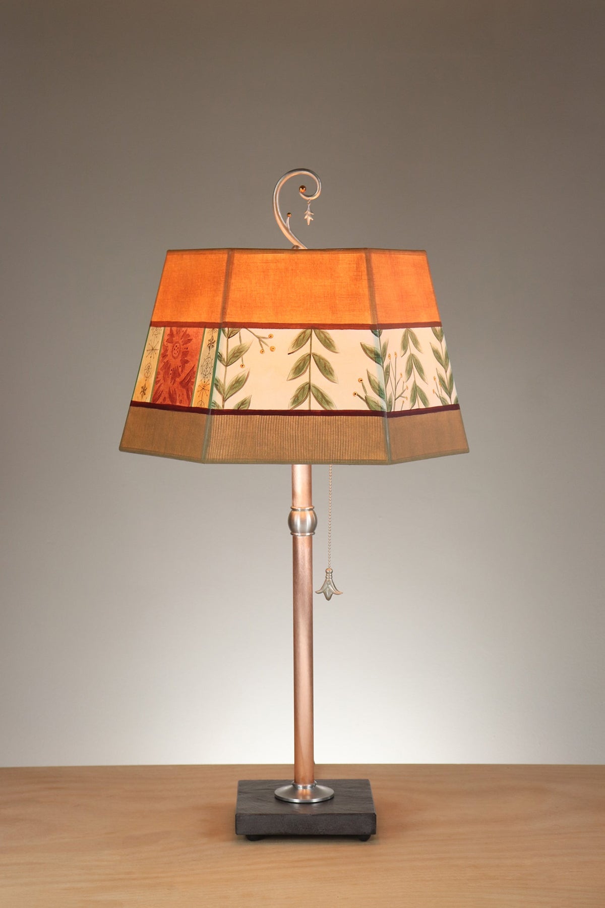 Janna Ugone &amp; Co Floor Lamps Copper Table Lamp with Medium Hexagonal Shade in Spring Medley in Spice