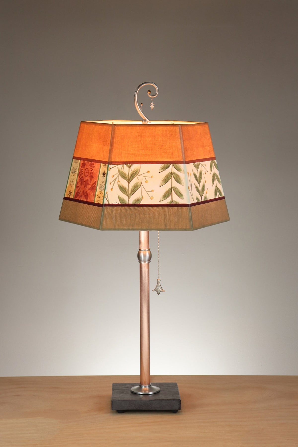 Janna Ugone &amp; Co Floor Lamps Copper Table Lamp with Medium Hexagonal Shade in Spring Medley in Spice