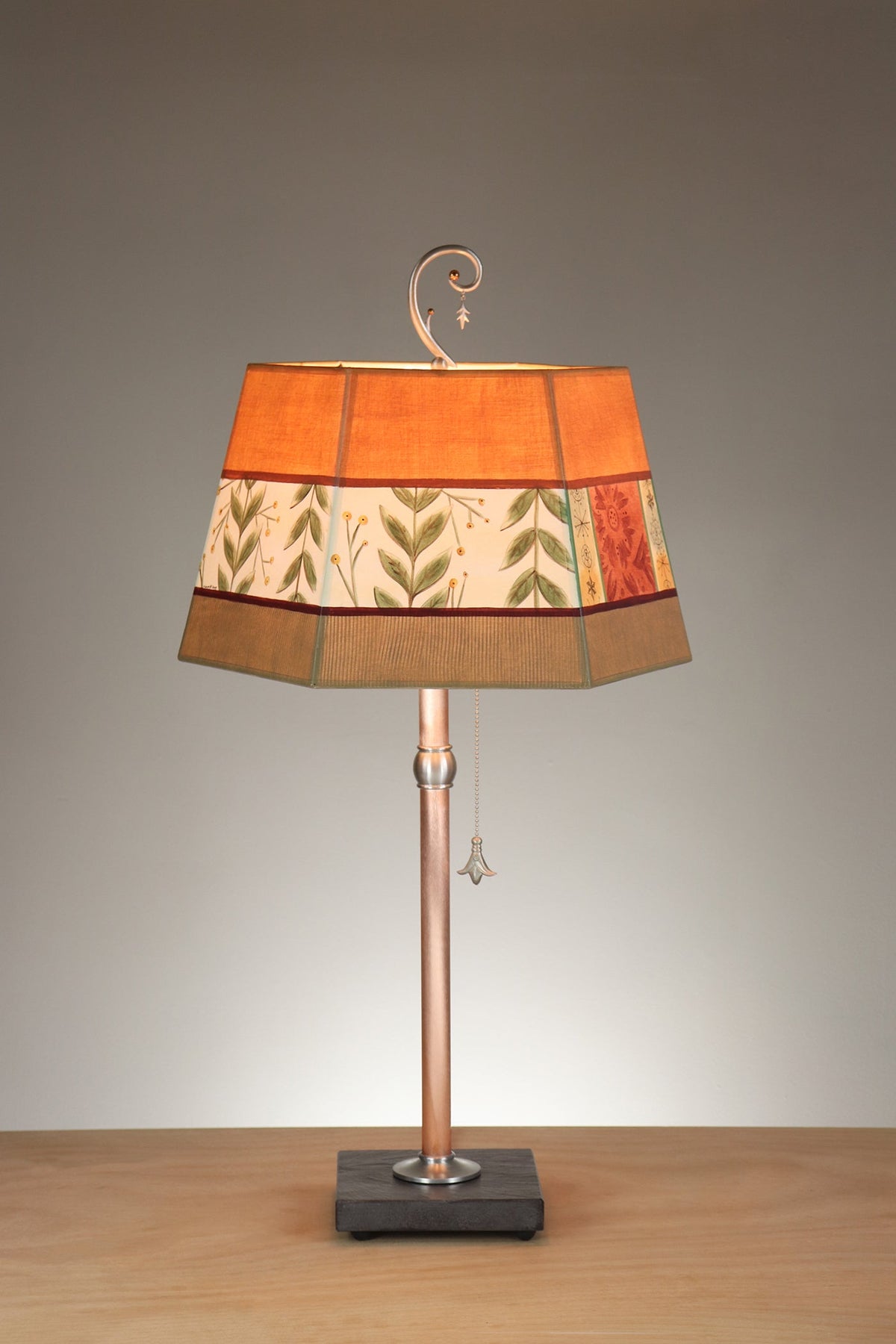 Janna Ugone &amp; Co Floor Lamps Copper Table Lamp with Medium Hexagonal Shade in Spring Medley in Spice