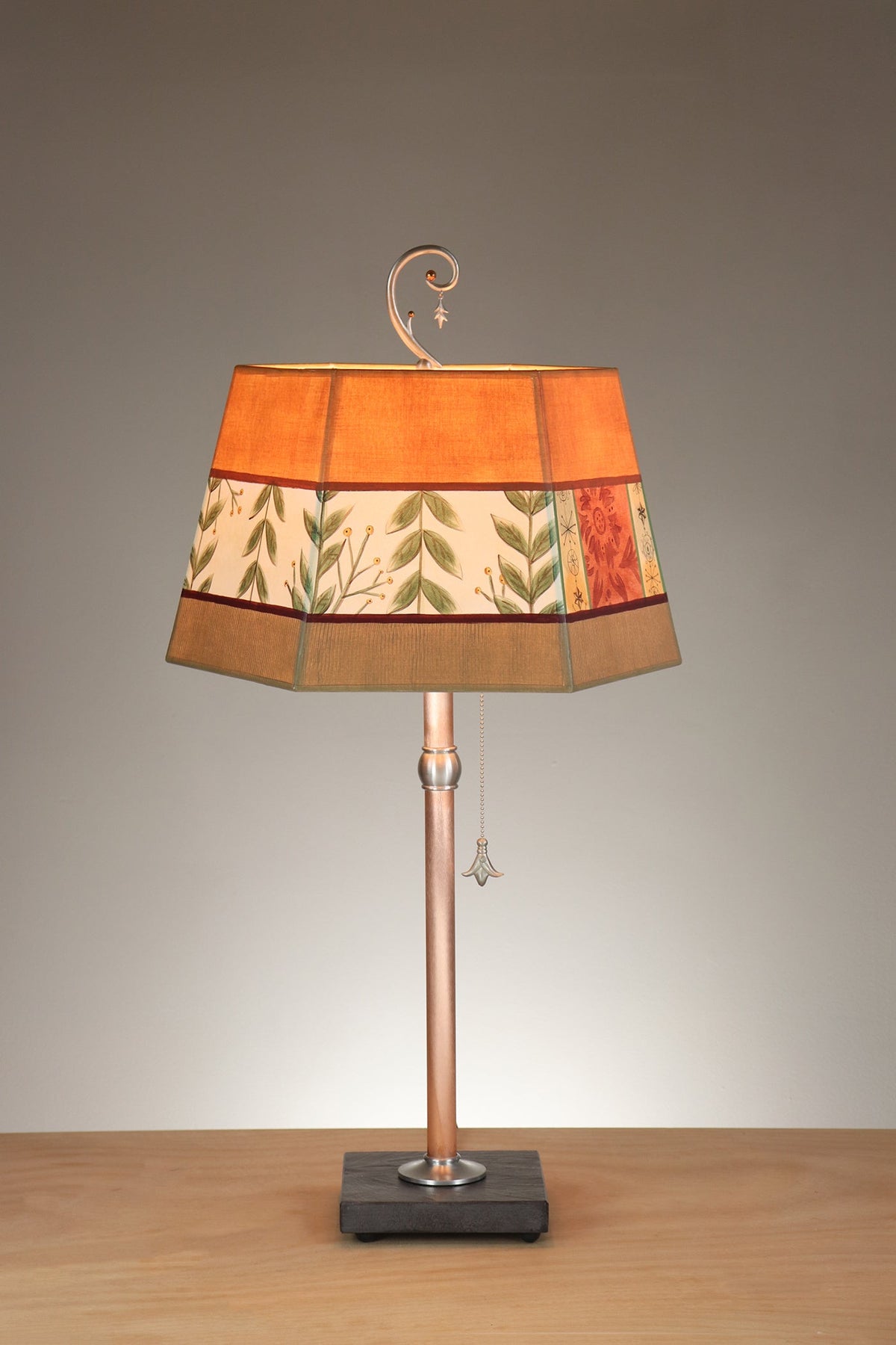 Janna Ugone &amp; Co Floor Lamps Copper Table Lamp with Medium Hexagonal Shade in Spring Medley in Spice