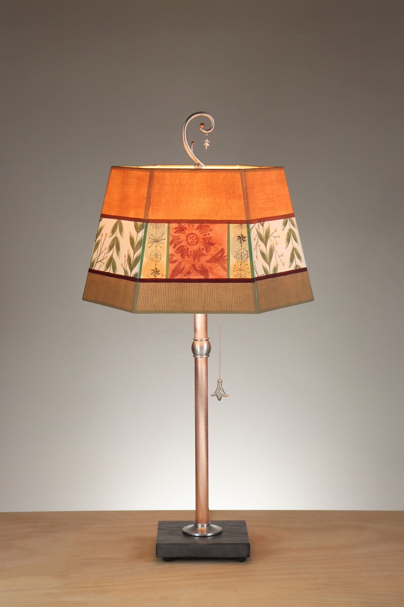 Janna Ugone & Co Floor Lamps Copper Table Lamp with Medium Hexagonal Shade in Spring Medley in Spice