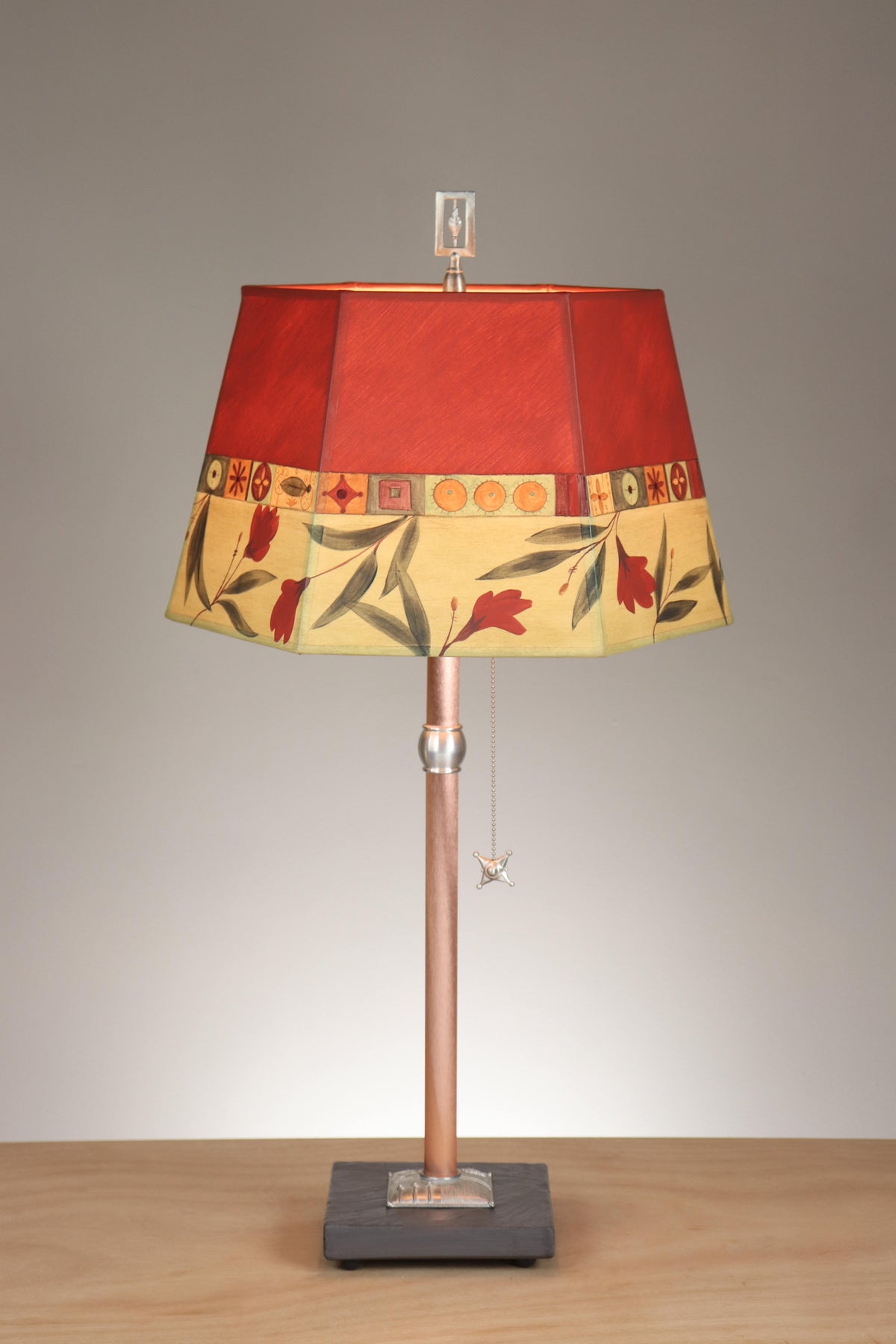 Janna Ugone &amp; Co Floor Lamps Copper Table Lamp with Medium Hexagonal Shade in Windflower in Poppy