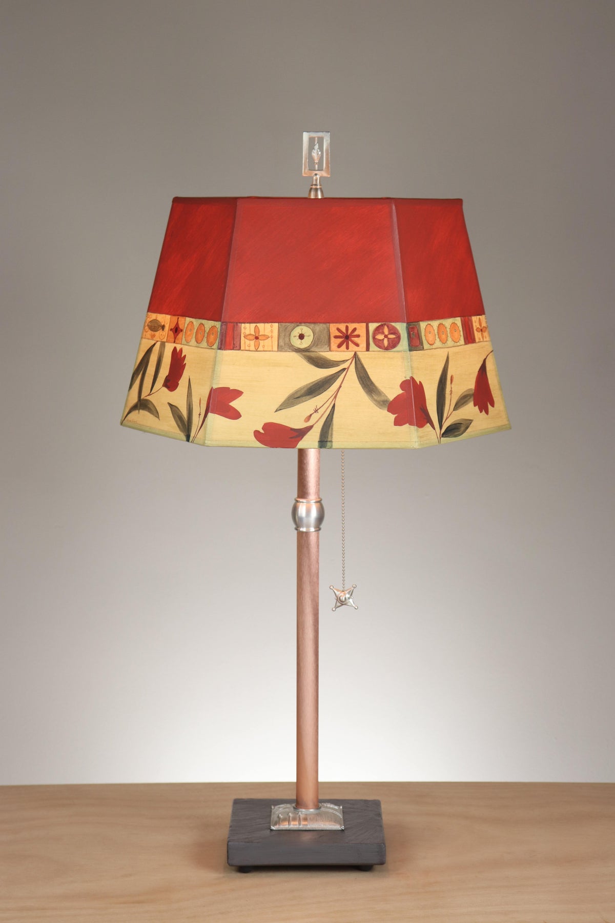 Janna Ugone &amp; Co Floor Lamps Copper Table Lamp with Medium Hexagonal Shade in Windflower in Poppy