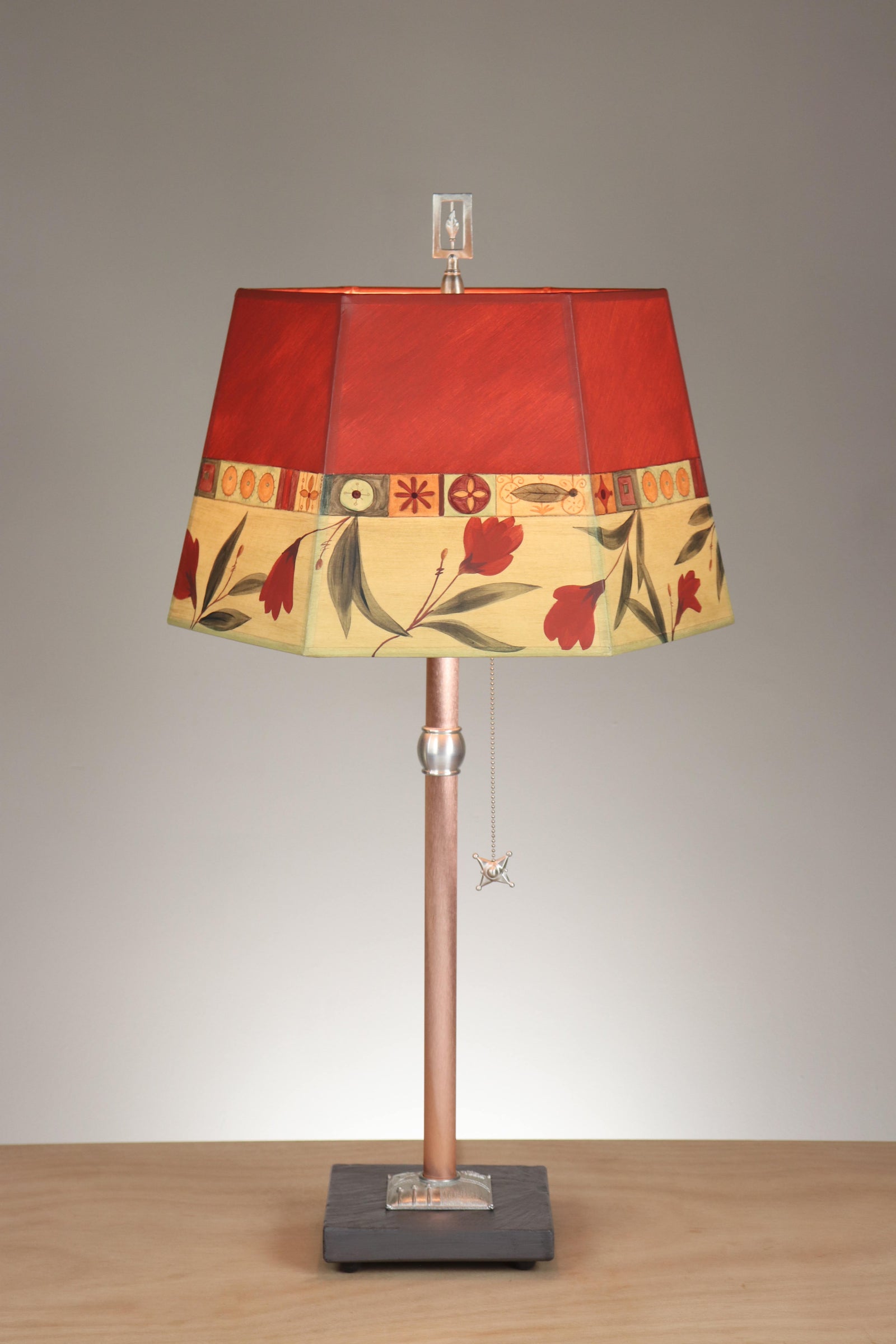 Janna Ugone & Co Floor Lamps Copper Table Lamp with Medium Hexagonal Shade in Windflower in Poppy