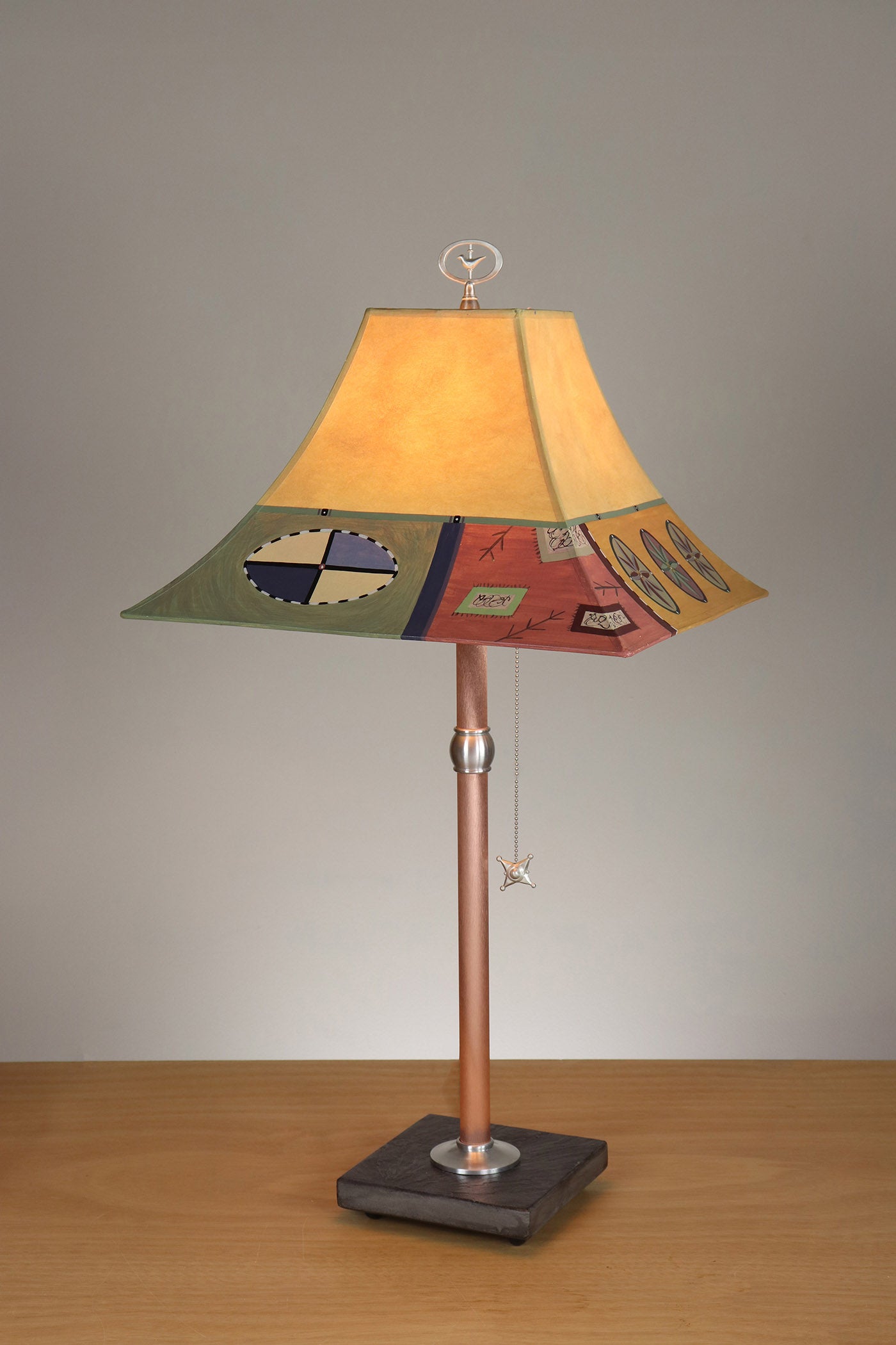 Janna Ugone & Co Table Lamp Copper Table Lamp with Medium Pagoda Shade in Barcelona Border in Maize