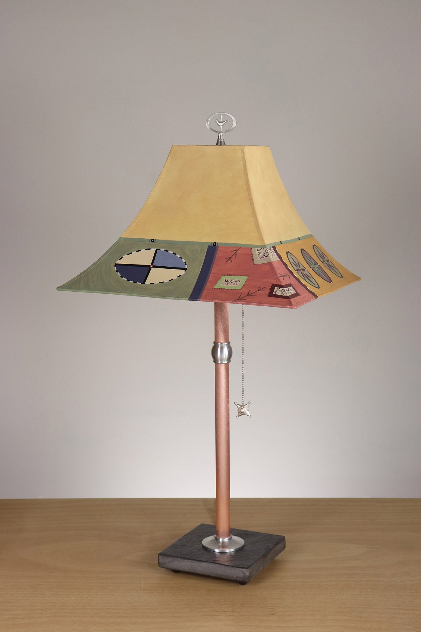 Janna Ugone & Co Table Lamp Copper Table Lamp with Medium Pagoda Shade in Barcelona Border in Maize