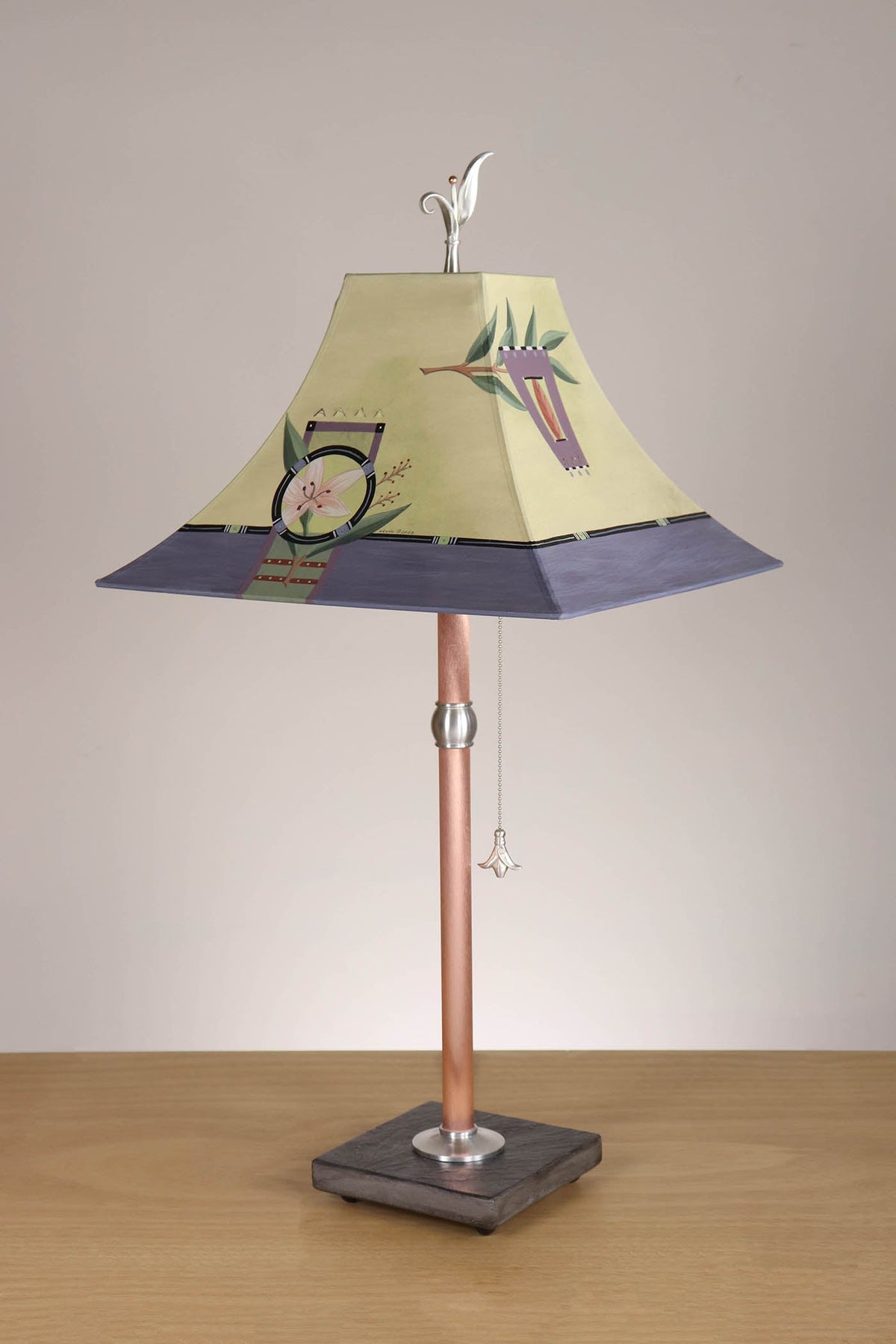 Janna Ugone &amp; Co Table Lamp Copper Table Lamp with Medium Pagoda Shade in Inset Botanicals