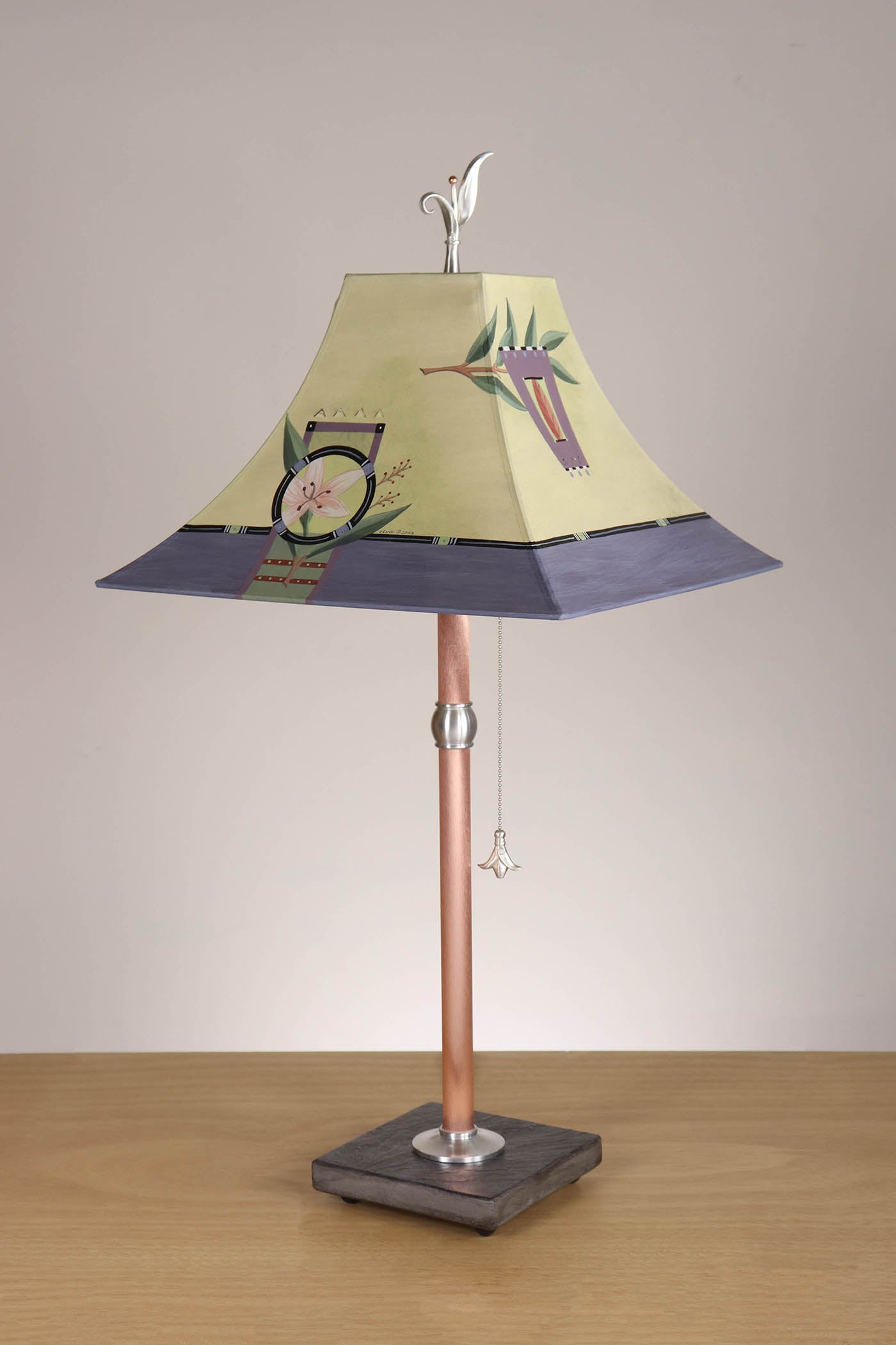 Janna Ugone & Co Table Lamp Copper Table Lamp with Medium Pagoda Shade in Inset Botanicals