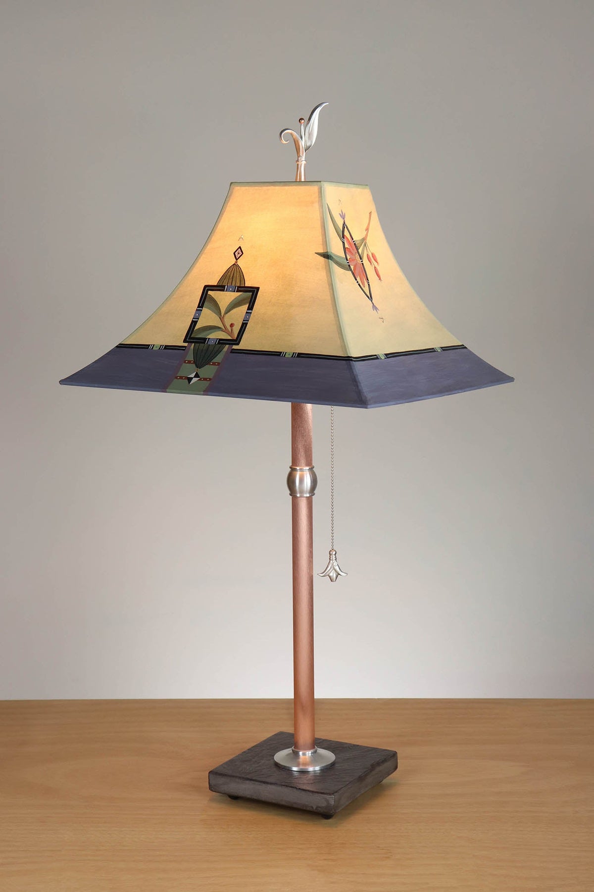 Janna Ugone &amp; Co Table Lamp Copper Table Lamp with Medium Pagoda Shade in Inset Botanicals