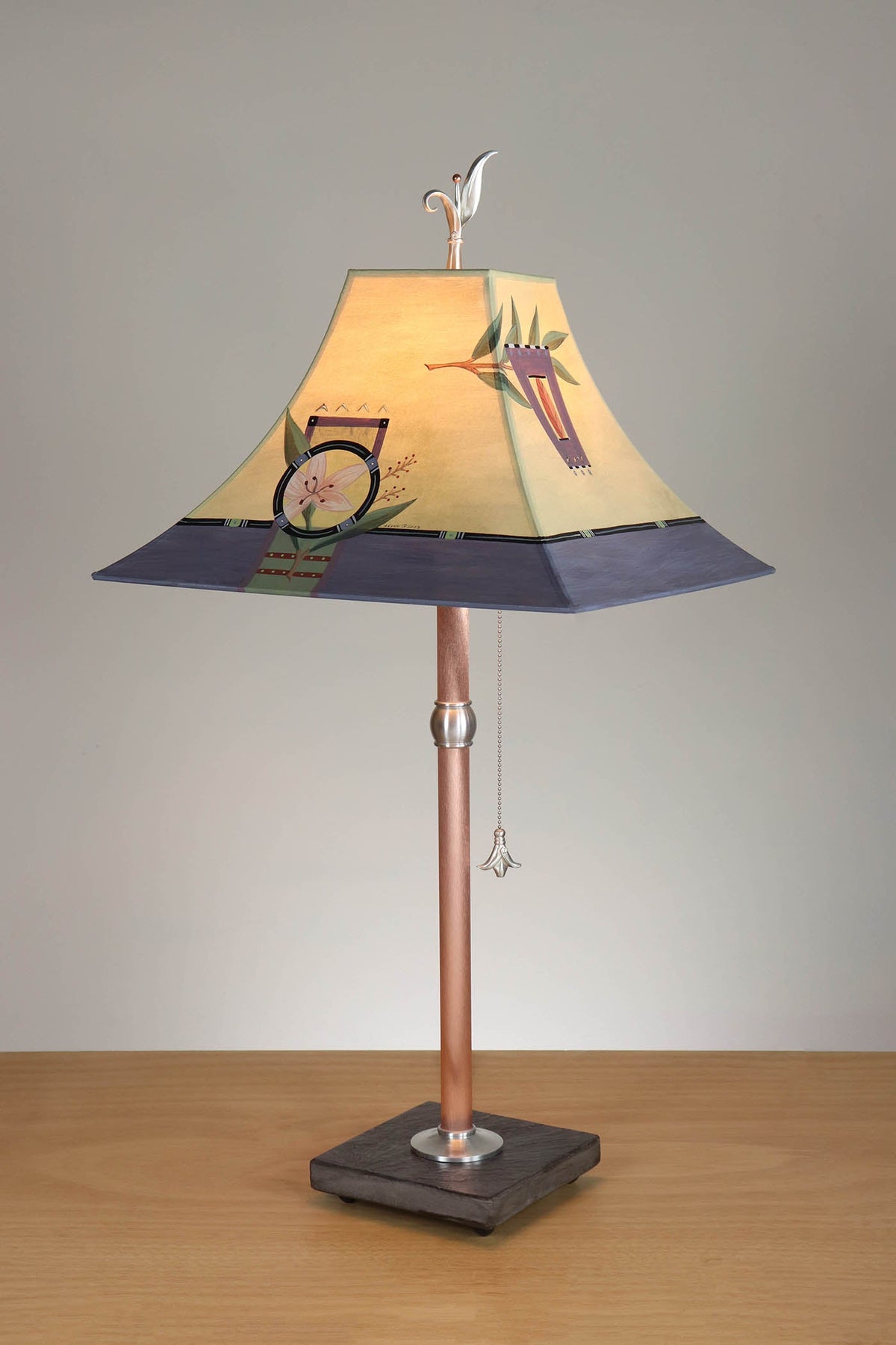 Janna Ugone &amp; Co Table Lamp Copper Table Lamp with Medium Pagoda Shade in Inset Botanicals