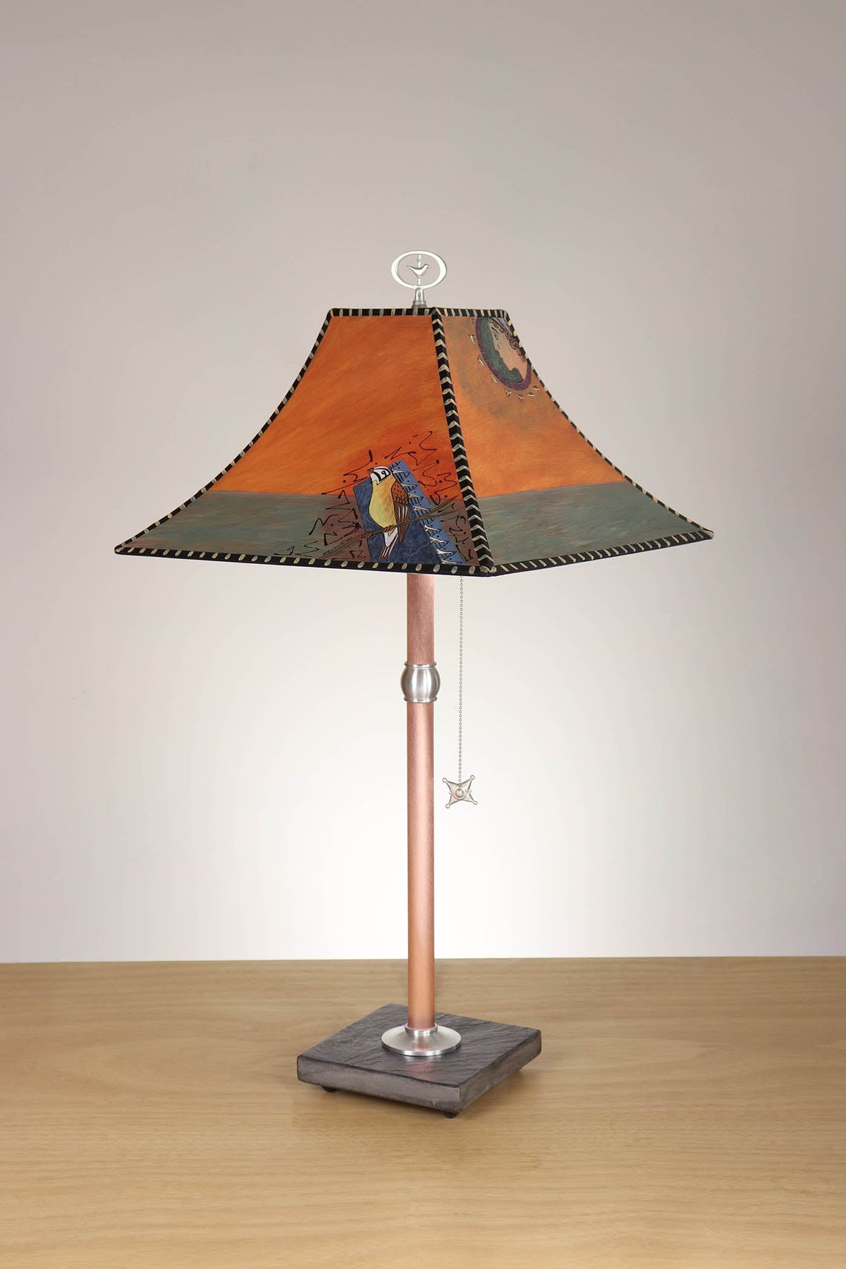 Janna Ugone &amp; Co Table Lamp Copper Table Lamp with Medium Pagoda Shade in Inset Paintings