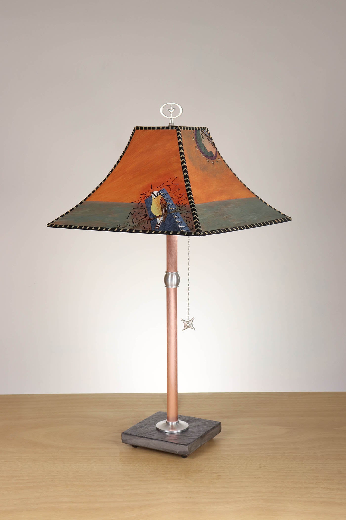 Janna Ugone & Co Table Lamp Copper Table Lamp with Medium Pagoda Shade in Inset Paintings