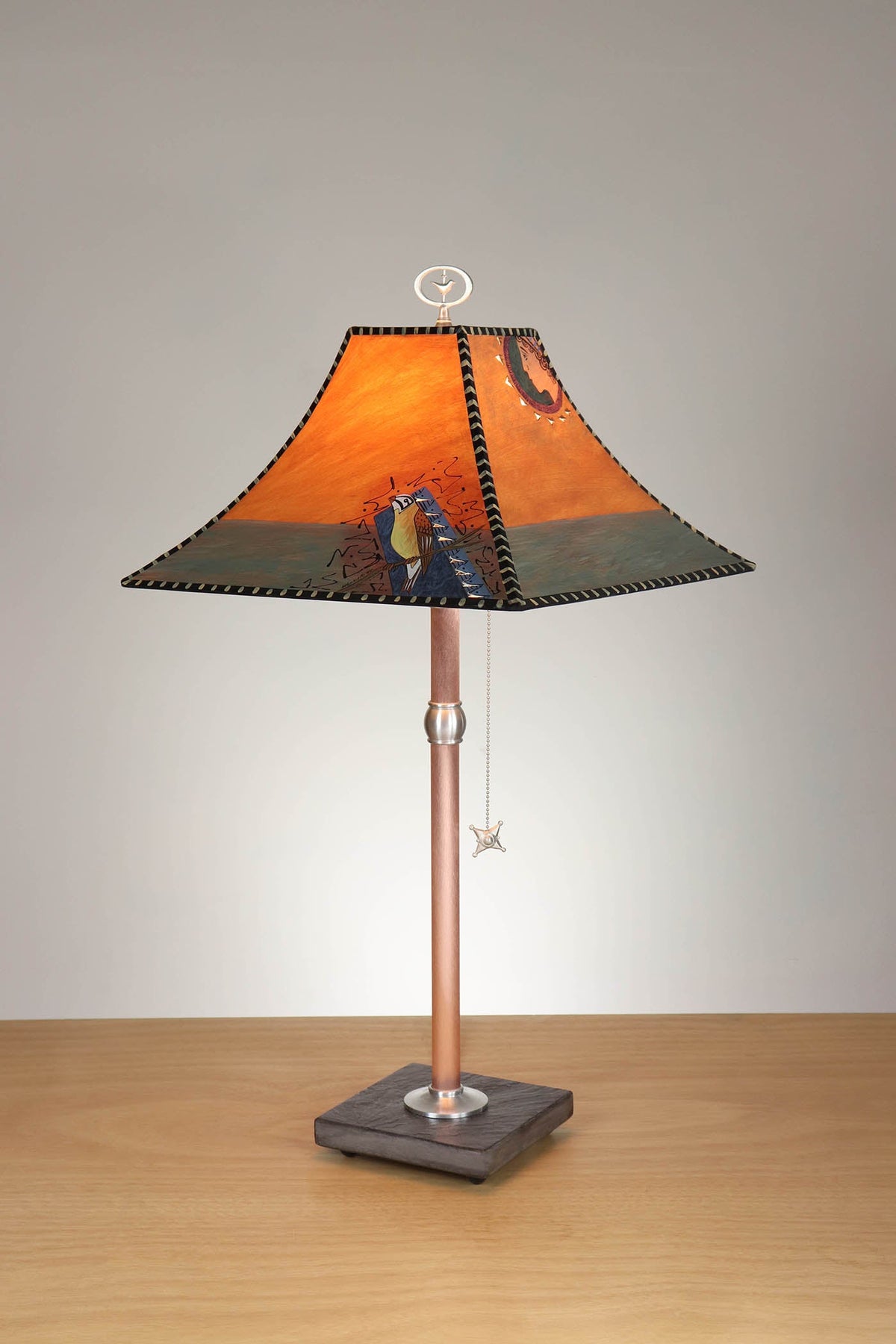 Janna Ugone &amp; Co Table Lamp Copper Table Lamp with Medium Pagoda Shade in Inset Paintings